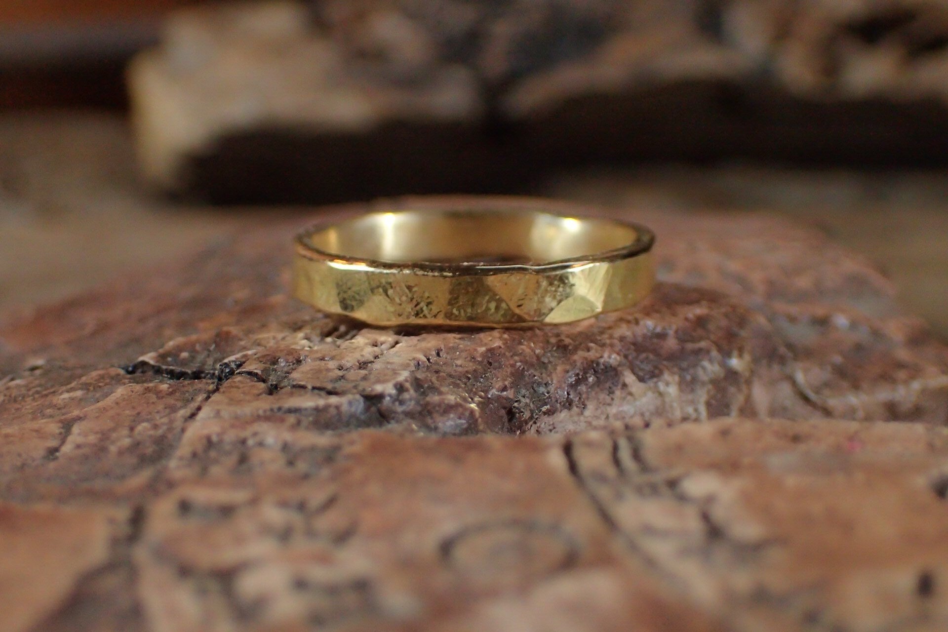 Hammered Textured Unique Rustic 18ct Gold Ring / Band US Sizes