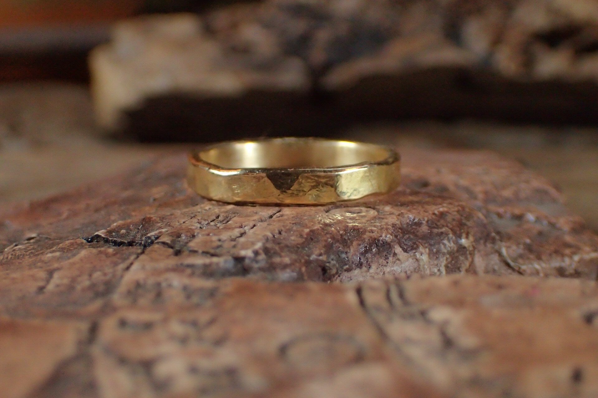 Hammered Textured Unique Rustic 18ct Gold Ring / Band US Sizes