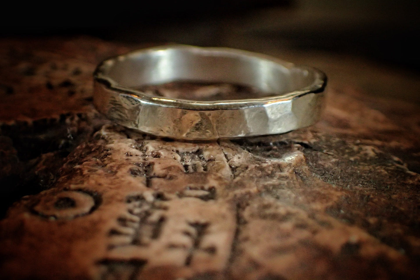 White Gold Hammered Textured Unique Rustic 9ct Ring / Band US Sizes