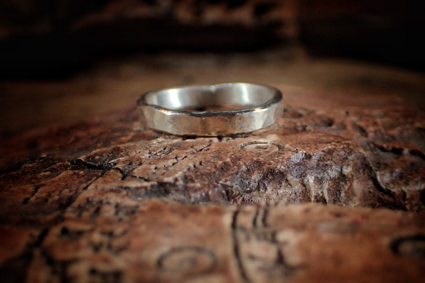 White Gold Hammered Textured Unique Rustic 9ct Ring / Band US Sizes