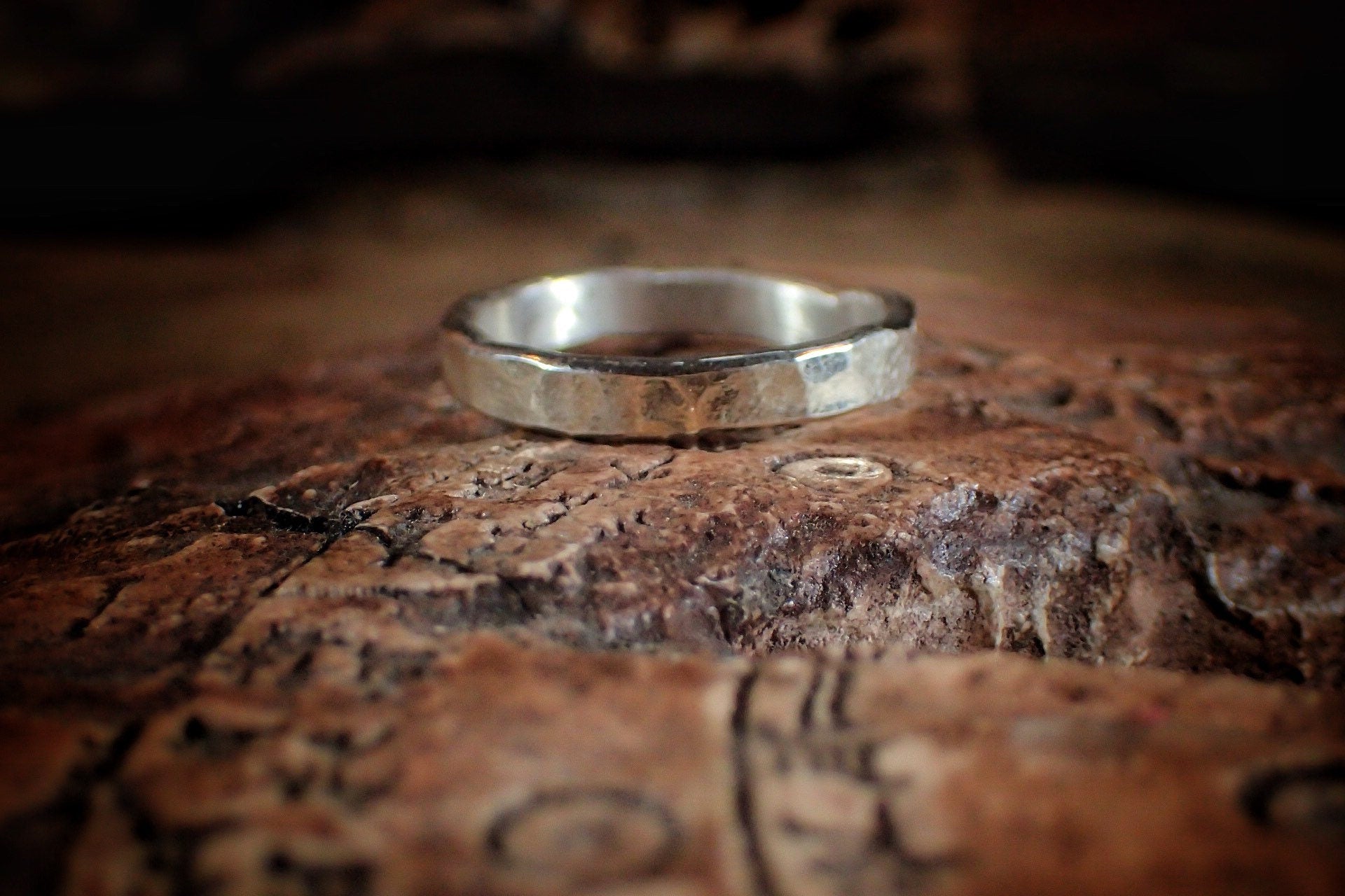 White Gold Hammered Textured Unique Rustic 9ct Ring / Band US Sizes