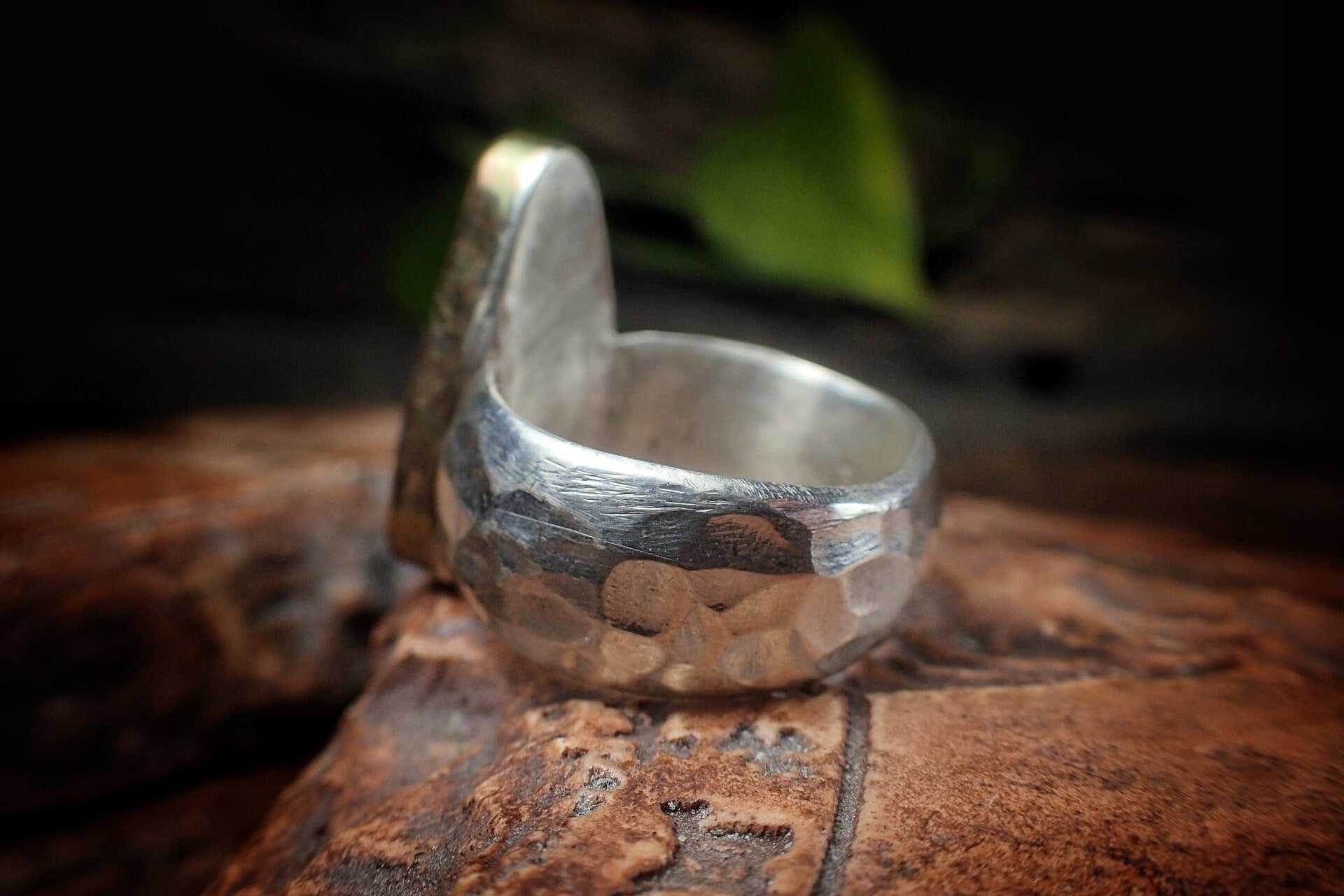 Rainbow Boulder Opal in Chunky Hammered Gold and Silver Ring ~ Band US Size 7