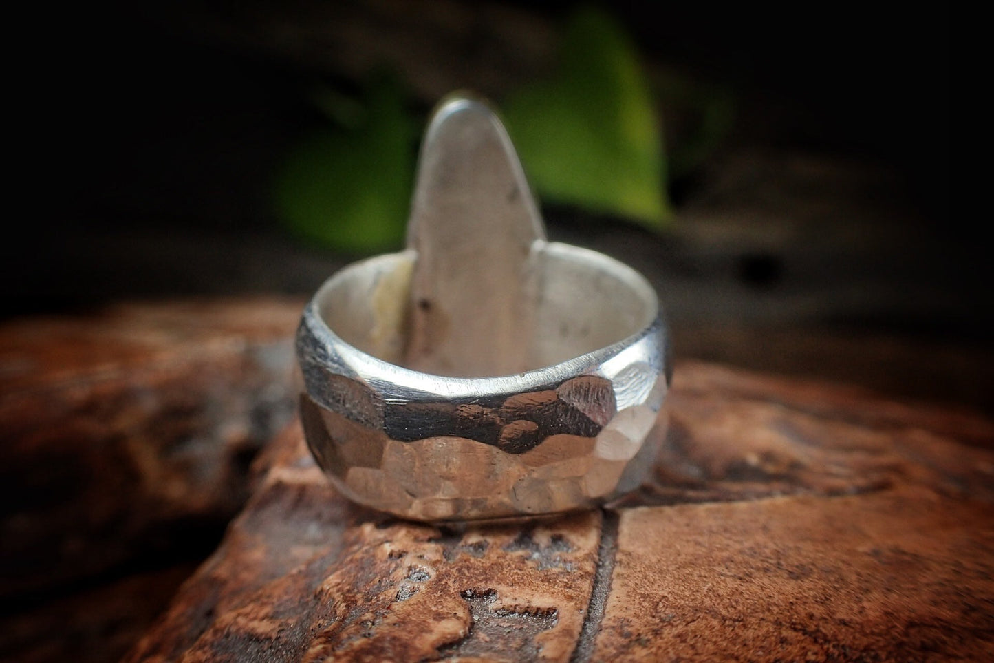 Rainbow Boulder Opal in Chunky Hammered Gold and Silver Ring ~ Band US Size 7