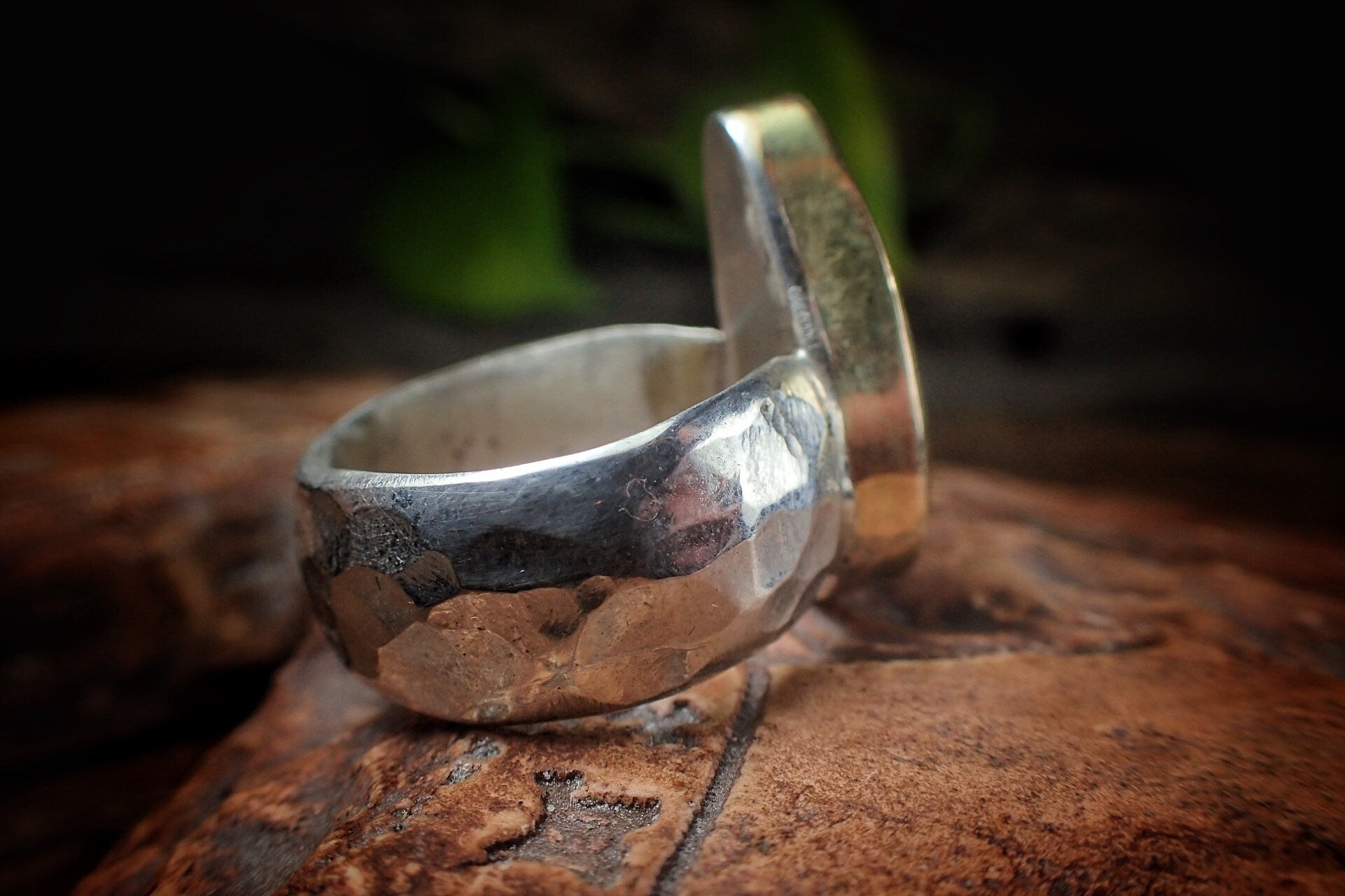 Rainbow Boulder Opal in Chunky Hammered Gold and Silver Ring ~ Band US Size 7