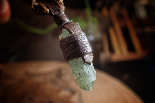 Green Quartz Pendant with Adjustable Hand Woven Macrame Style Necklace