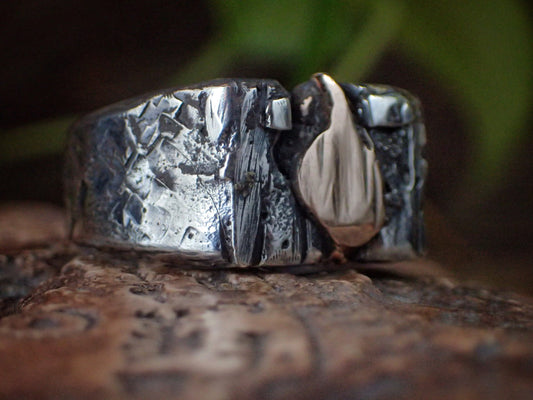 Rose Gold And Silver Fusion Signet Ring ~ Sand Cast Rugged Rustic and Rugged One of a Kind Ring / Band US Size 9.75
