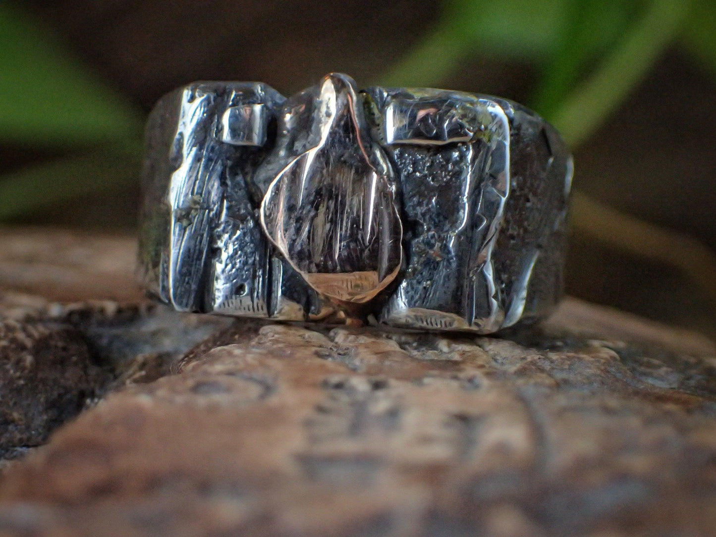 Rose Gold And Silver Fusion Signet Ring ~ Sand Cast Rugged Rustic and Rugged One of a Kind Ring / Band US Size 9.75
