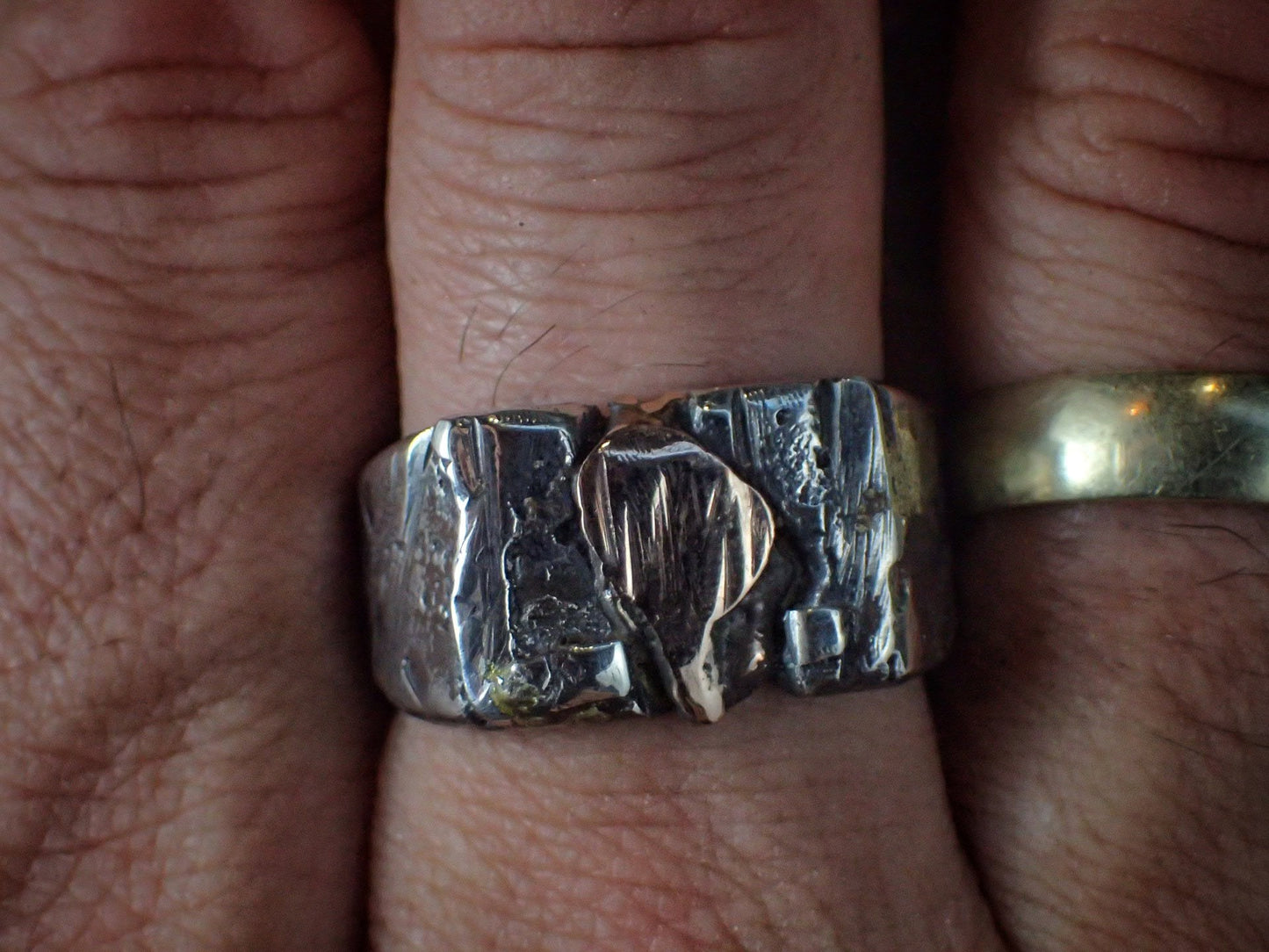 Rose Gold And Silver Fusion Signet Ring ~ Sand Cast Rugged Rustic and Rugged One of a Kind Ring / Band US Size 9.75