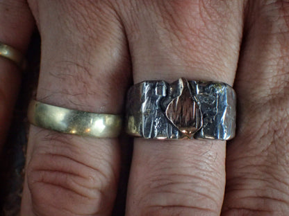 One-of-a-kind 9ct rose gold and sterling silver fusion signet ring