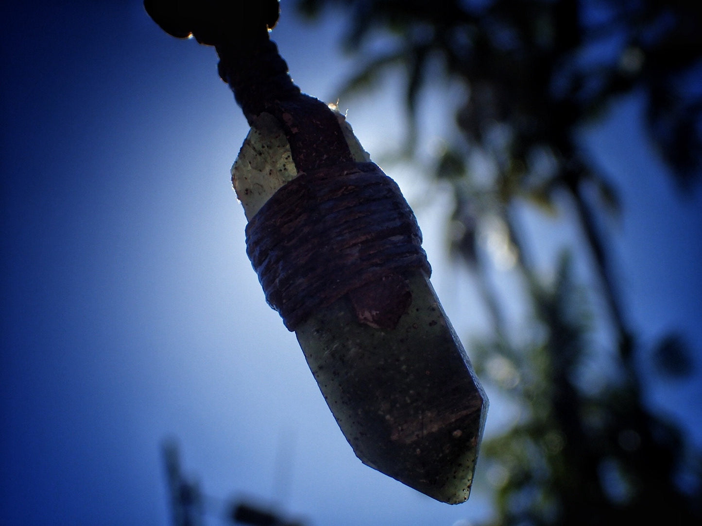 Green Quartz Pendant with Adjustable Hand Woven Macrame Style Necklace