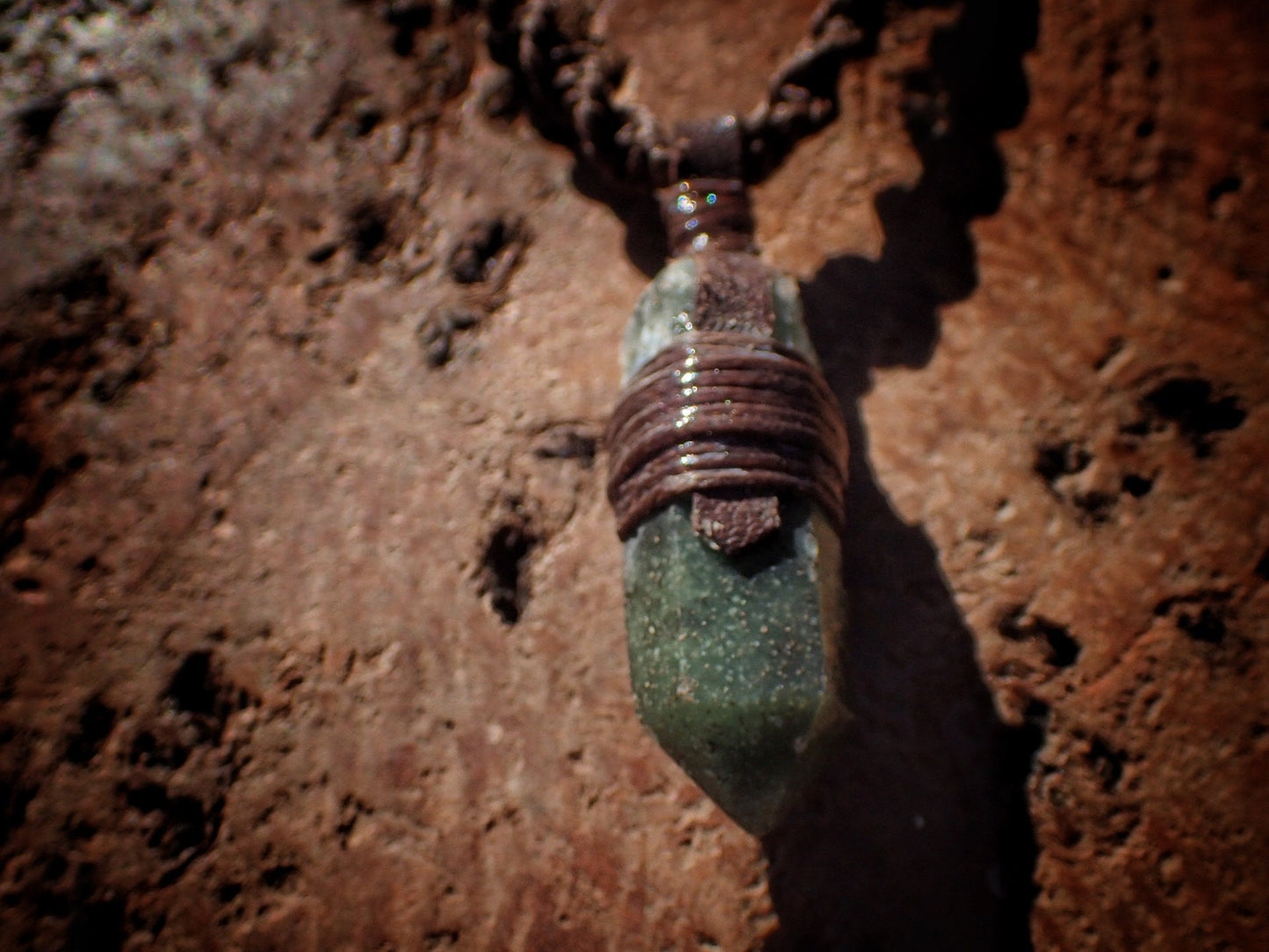 Green Quartz Pendant with Adjustable Hand Woven Macrame Style Necklace