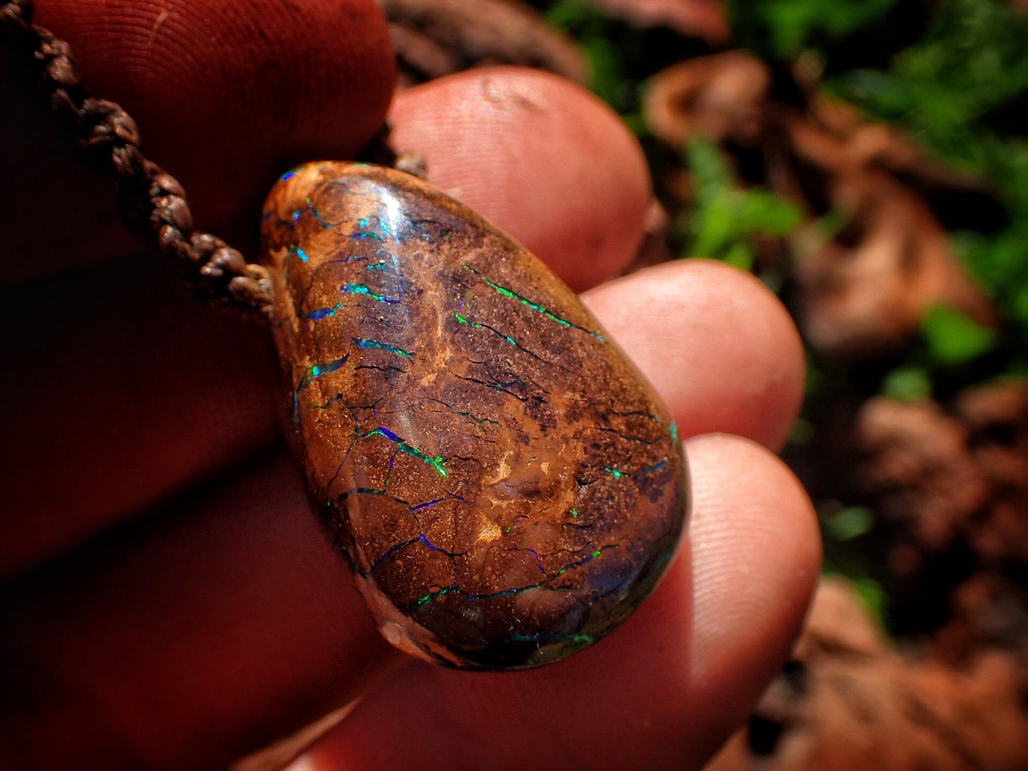 Chunky, Electric Green Boulder Opal Pendant On Hand Woven Adjustable Macrame Style Necklace