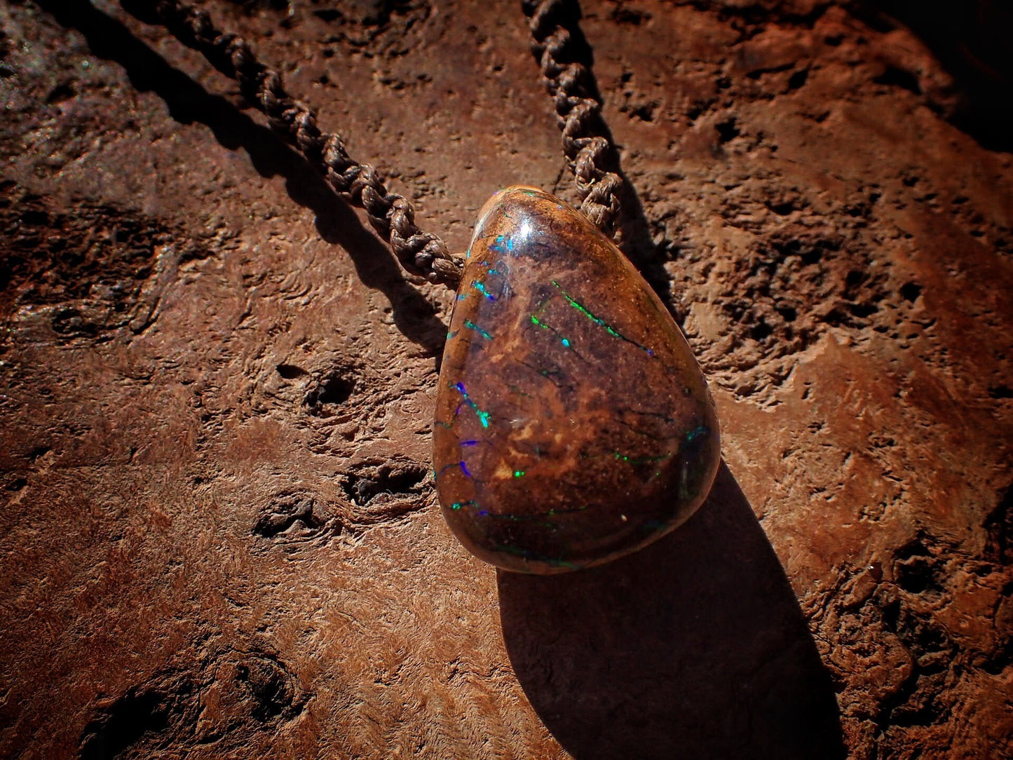 Chunky, Electric Green Boulder Opal Pendant On Hand Woven Adjustable Macrame Style Necklace