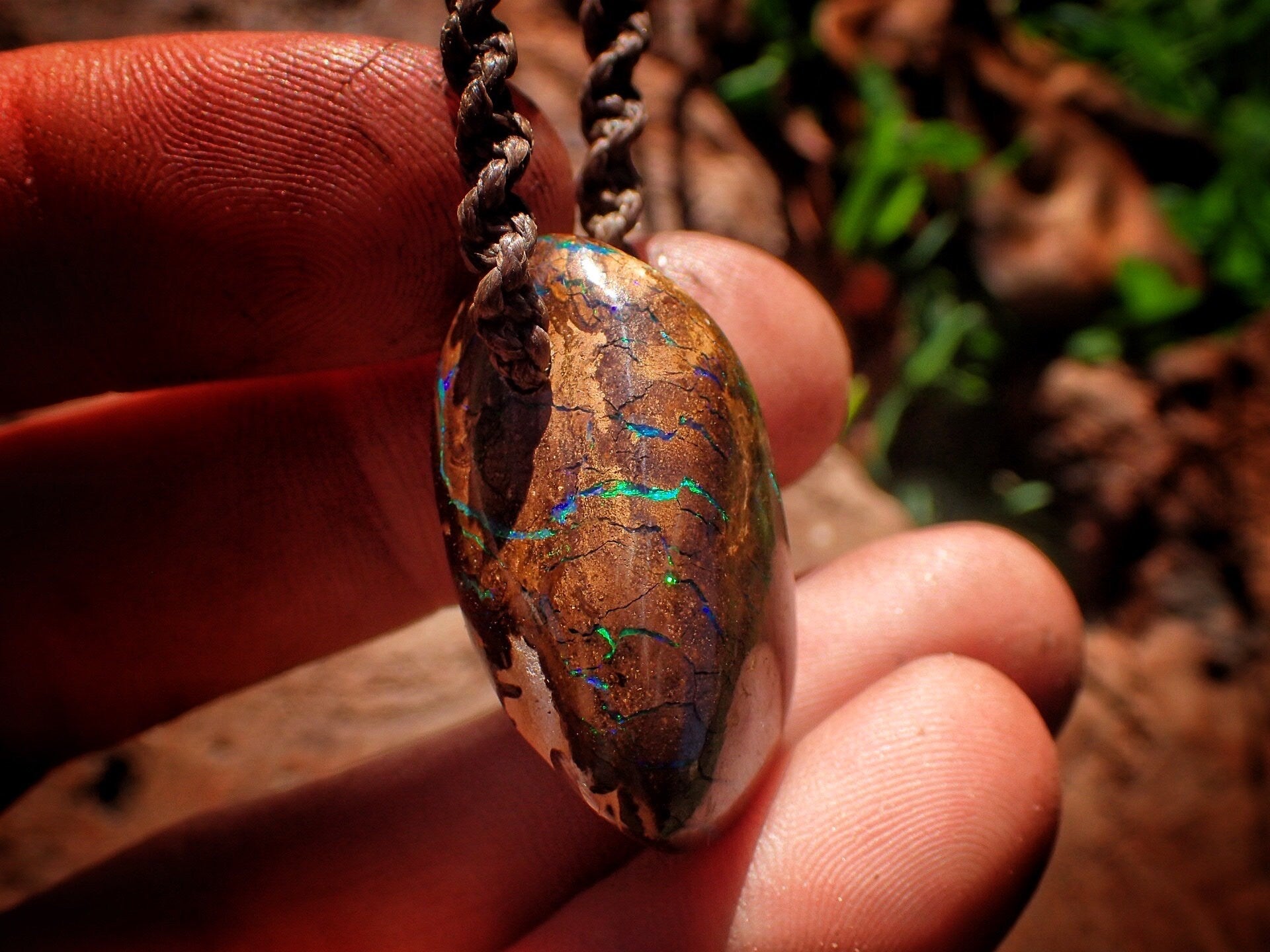 Chunky, Electric Green Boulder Opal Pendant On Hand Woven Adjustable Macrame Style Necklace
