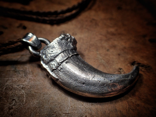 Silver Bear Claw Pendant with Adjustable Hand Woven Macrame Style Necklace