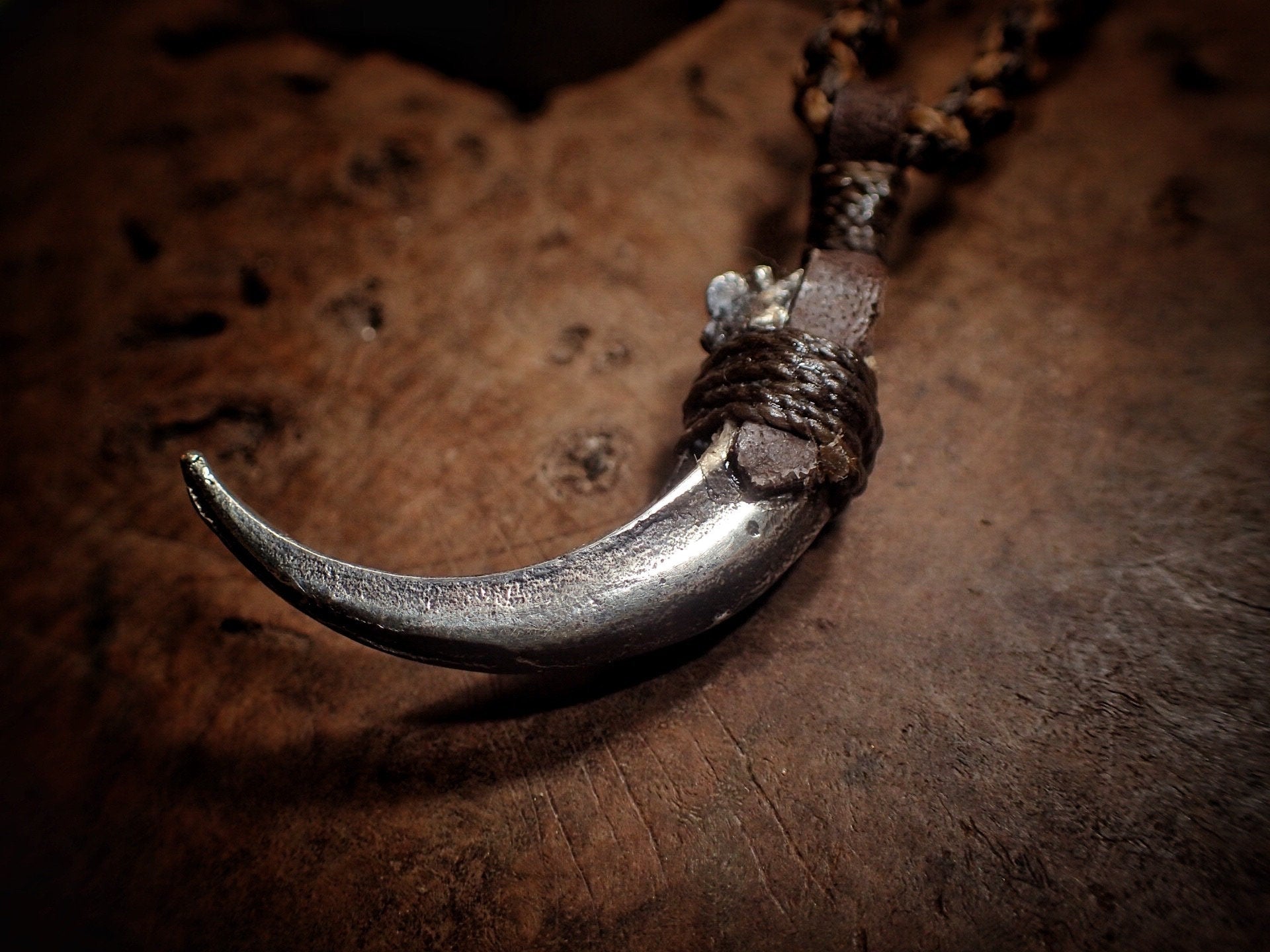 Silver Wedge Tailed Eagle Talon Pendant with Adjustable Hand Woven Style Necklace