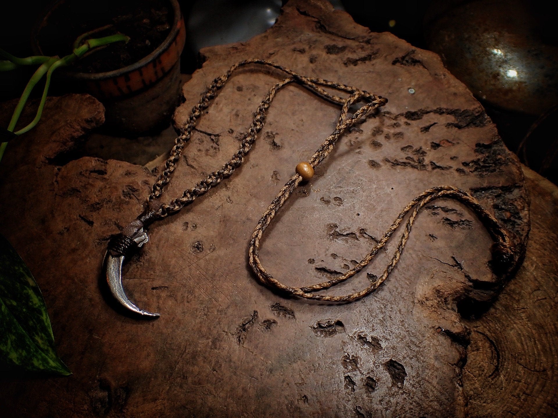 Silver Wedge Tailed Eagle Talon Pendant with Adjustable Hand Woven Style Necklace