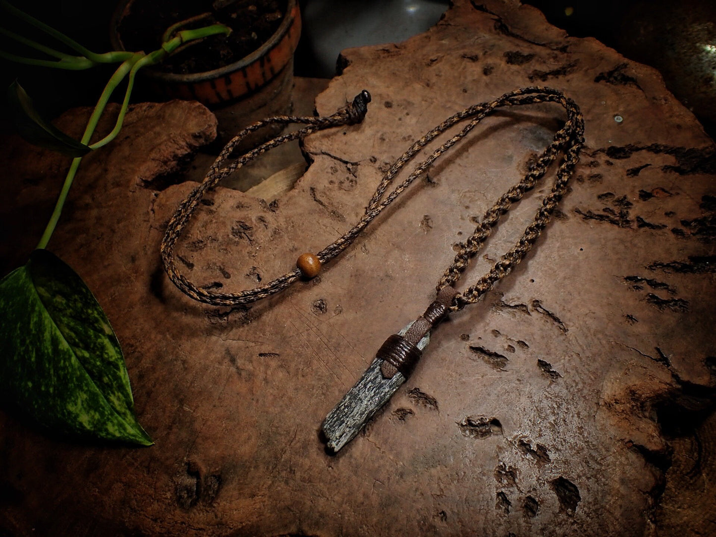 Blue Australian Kyanite Crystal Pendant on Adjustable Hand Woven Macrame Style Necklace