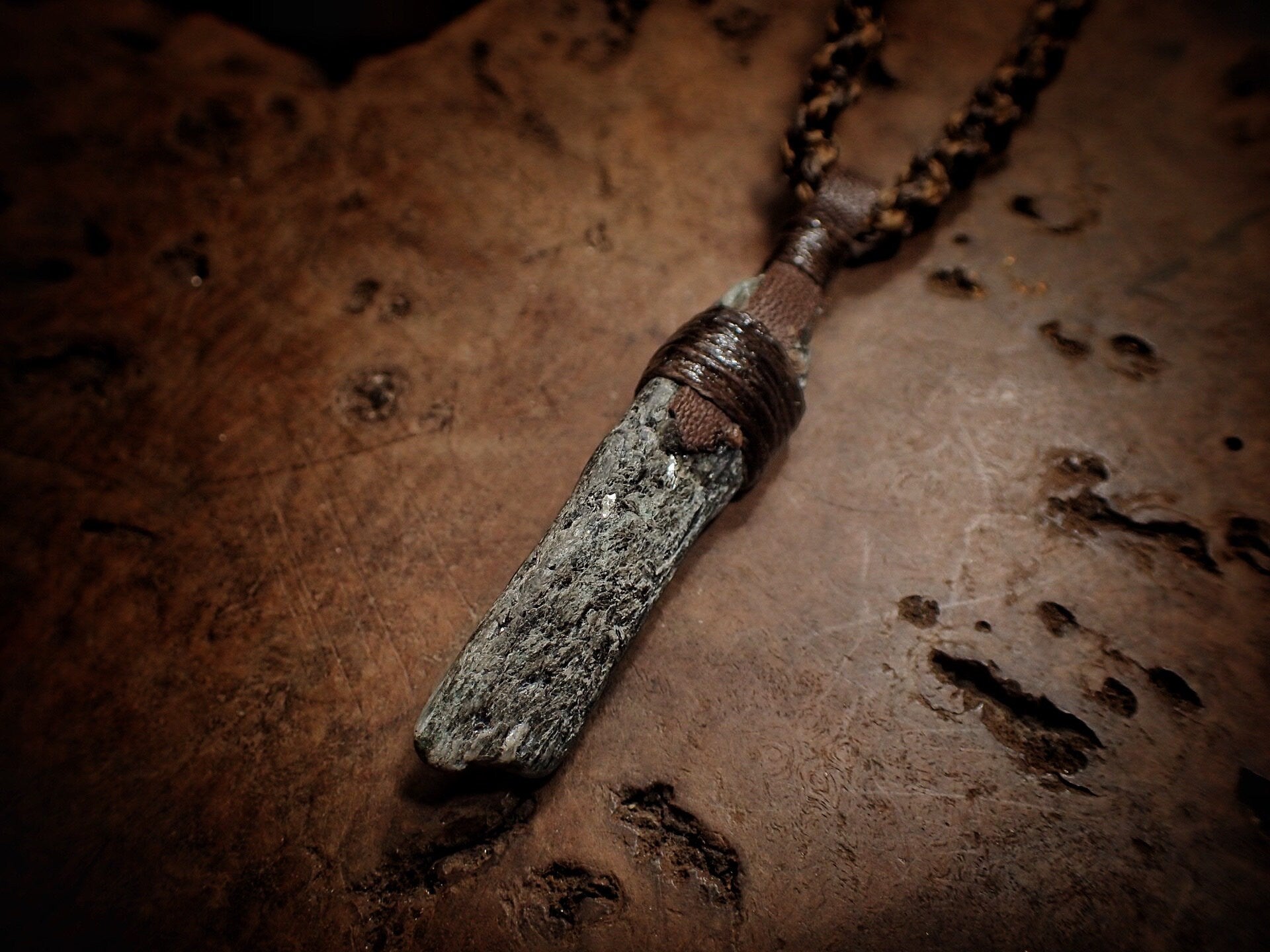 Blue Australian Kyanite Crystal Pendant on Adjustable Hand Woven Macrame Style Necklace