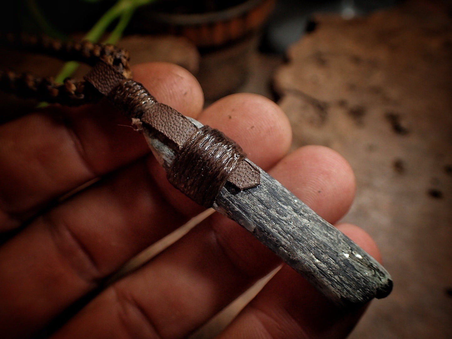 Blue Australian Kyanite Crystal Pendant on Adjustable Hand Woven Macrame Style Necklace
