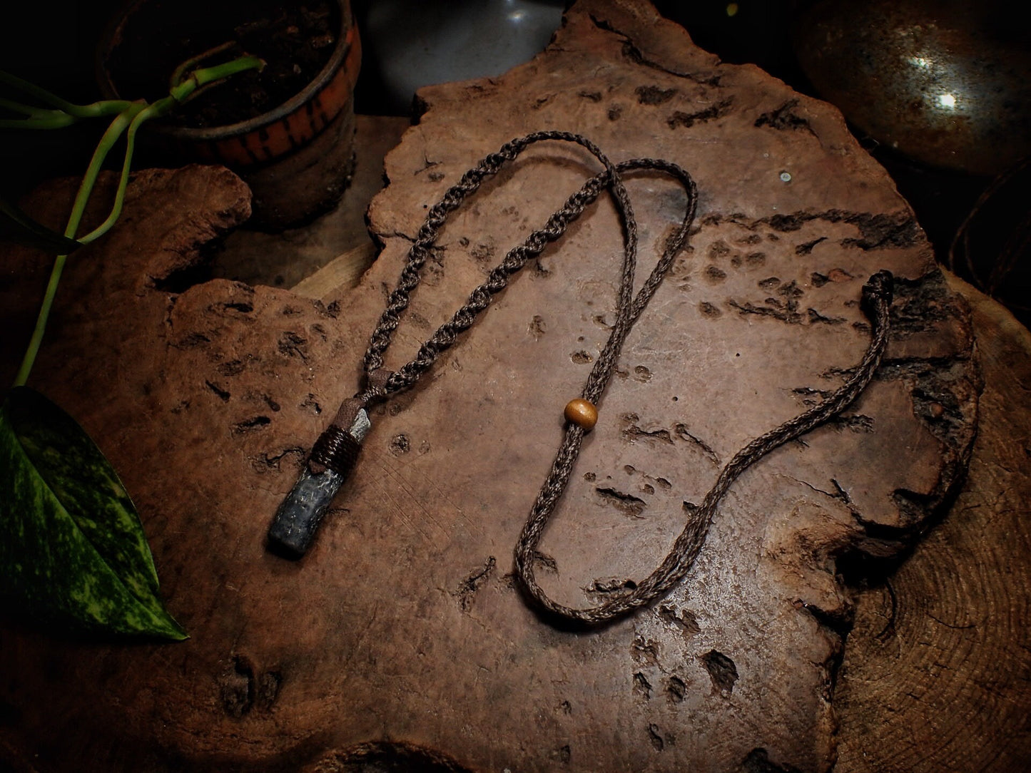Blue Australian Kyanite Crystal Pendant on Adjustable Hand Woven Macrame Style Necklace