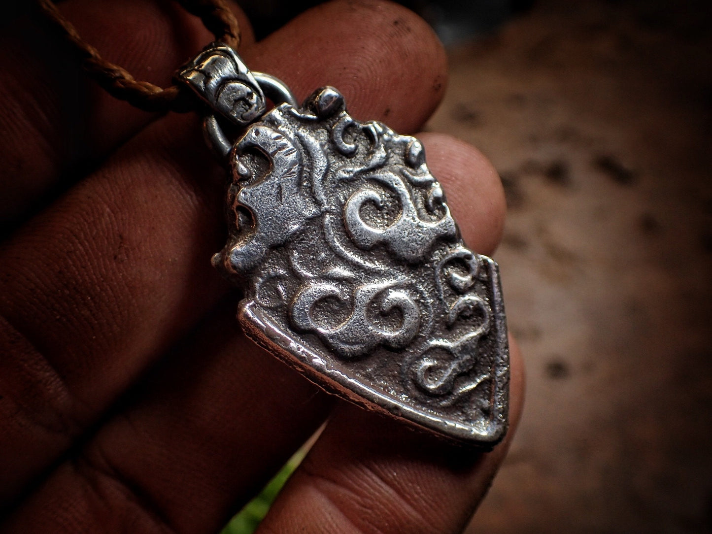 Temple Goddess Amulet ~ Rustic Textured Silver Spiral Organic Pendant