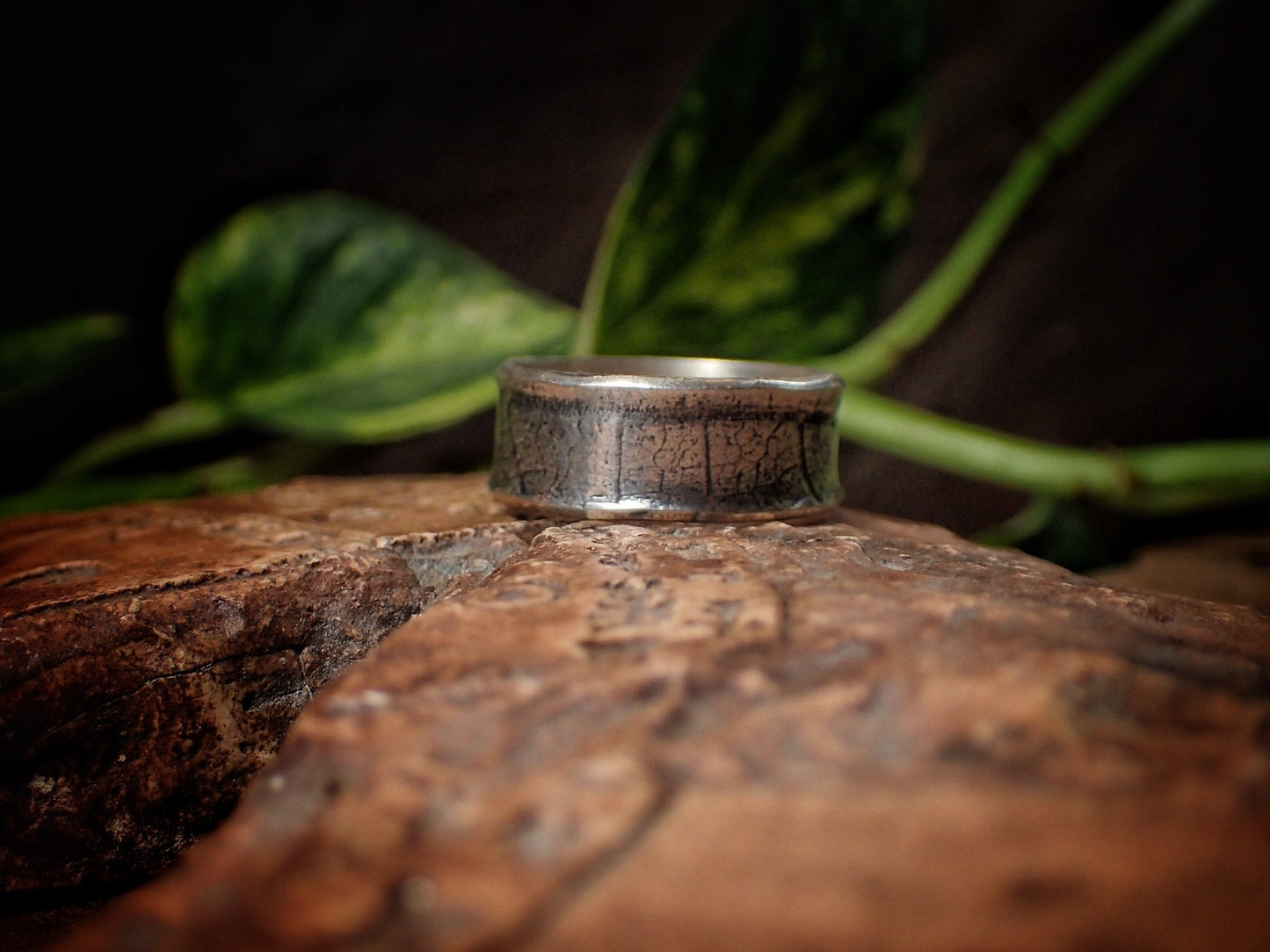 Silver Leaf Textured Ring / Band, US size 12