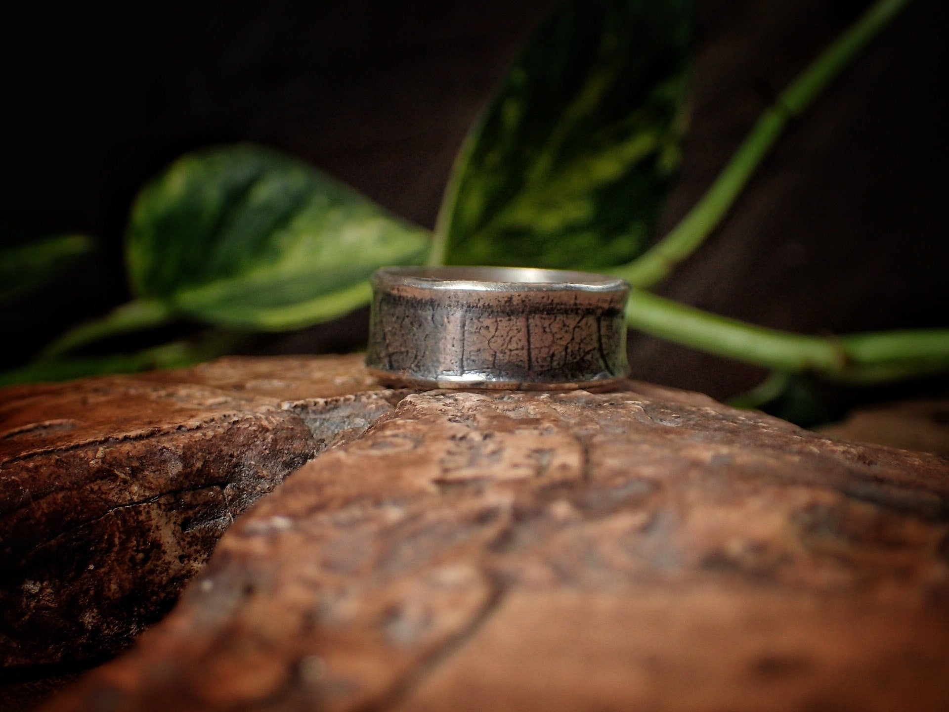 Silver Leaf Textured Ring / Band, US size 12