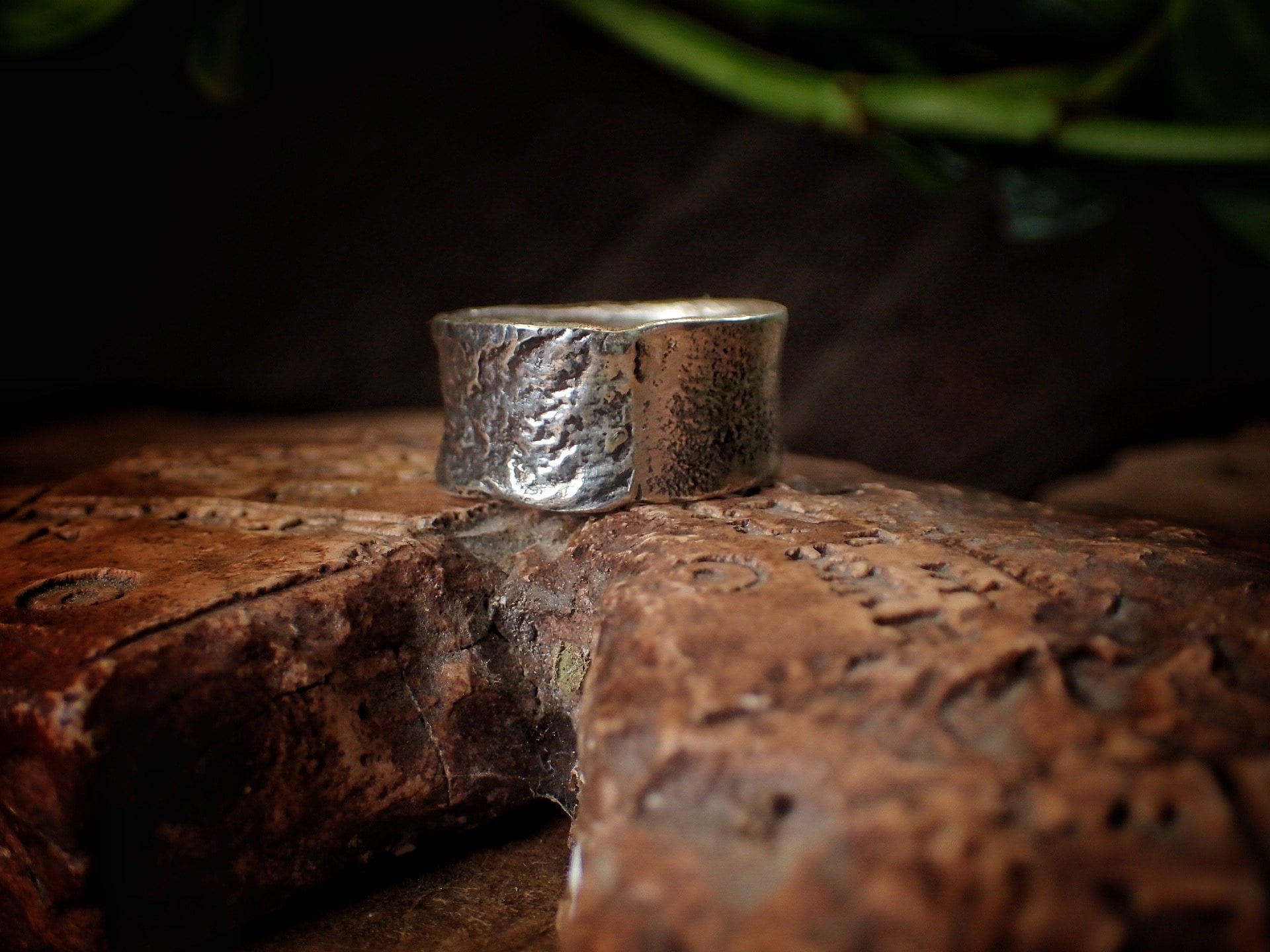 Molten Chunky Rustic Textured Silver Ring / Band US Size 9.75