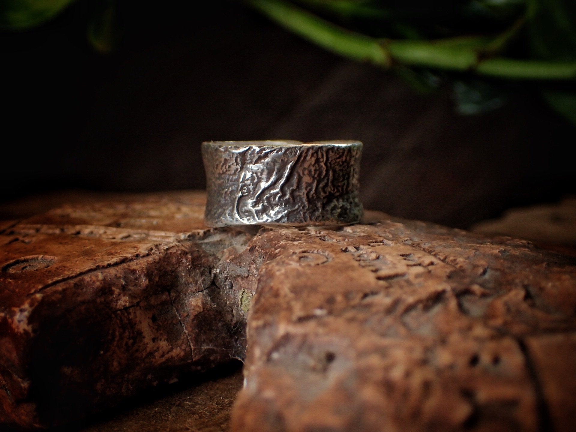 Molten Chunky Rustic Textured Silver Ring / Band US Size 9.75
