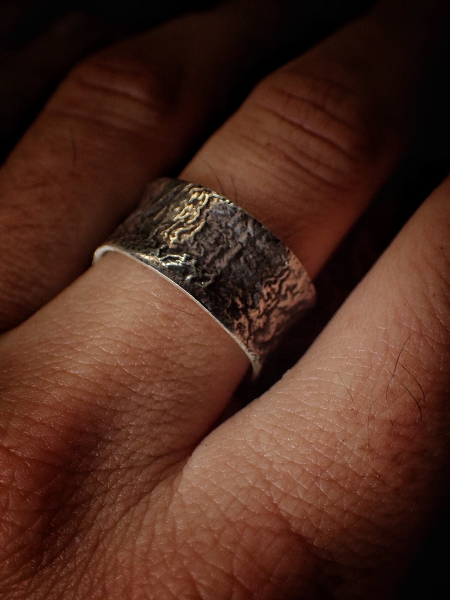 Molten Chunky Rustic Textured Silver Ring / Band US Size 9.75