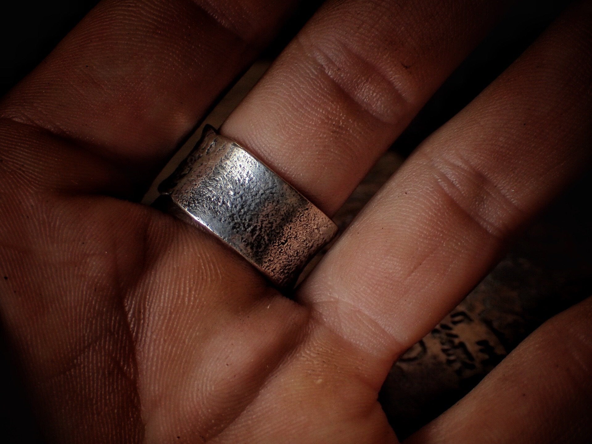 Molten Chunky Rustic Textured Silver Ring / Band US Size 9.75