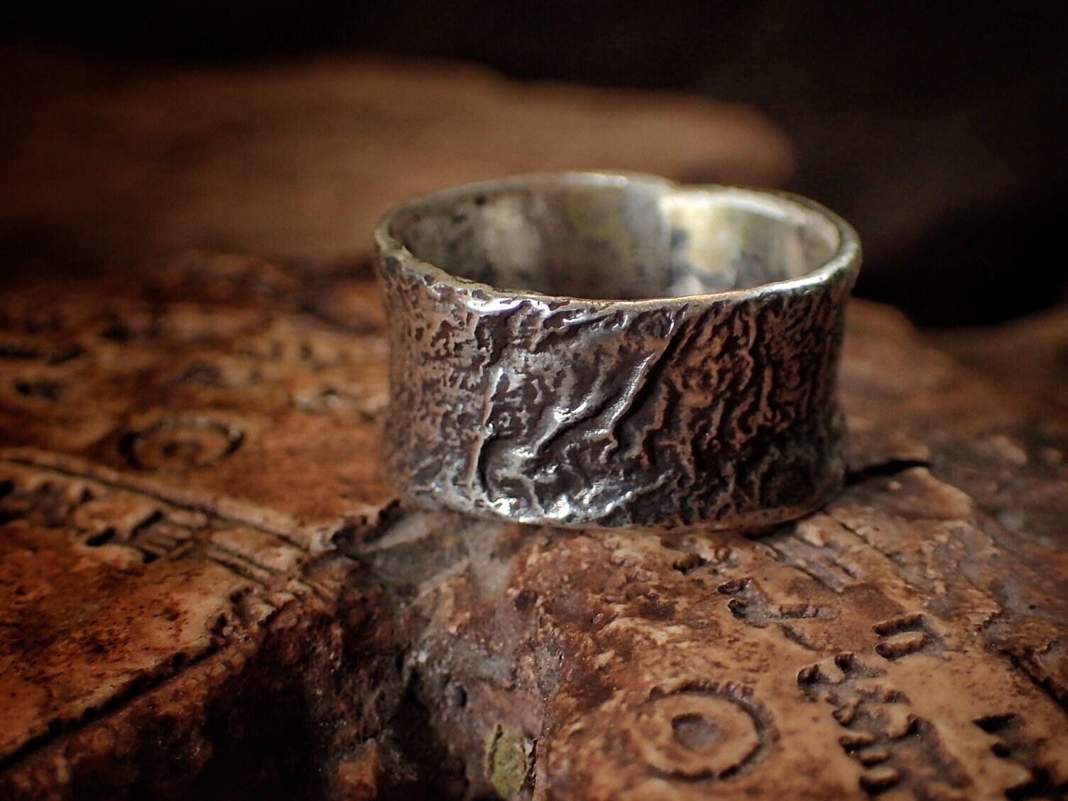 Molten Chunky Rustic Textured Silver Ring / Band US Size 9.75