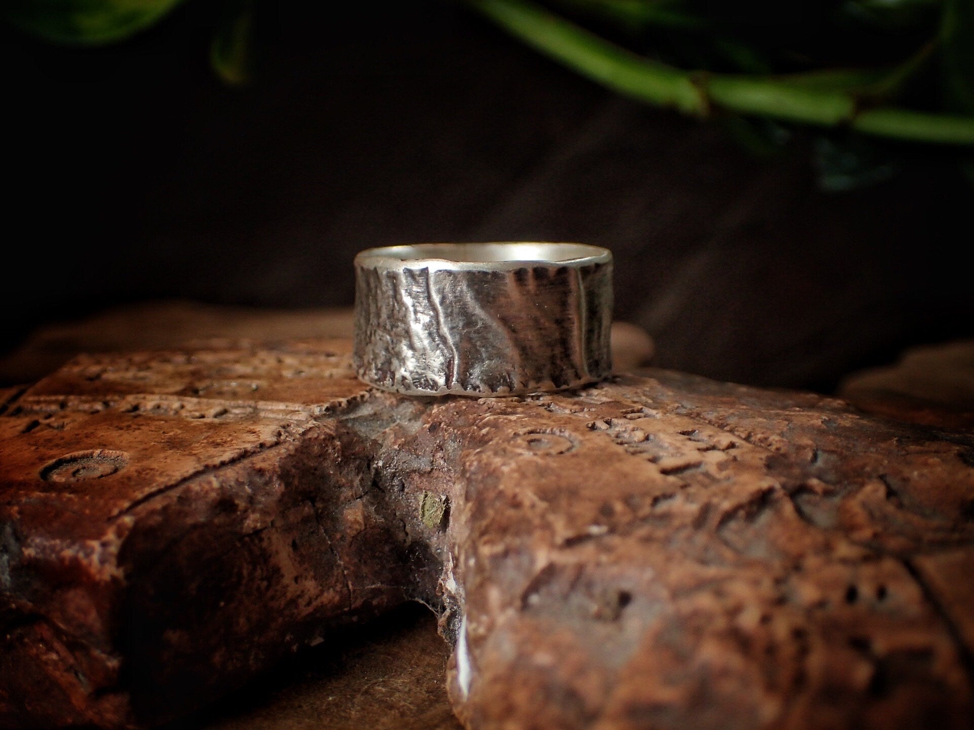 Reticulated Texture on Chunky Rustic Silver Ring / Band US Size 10