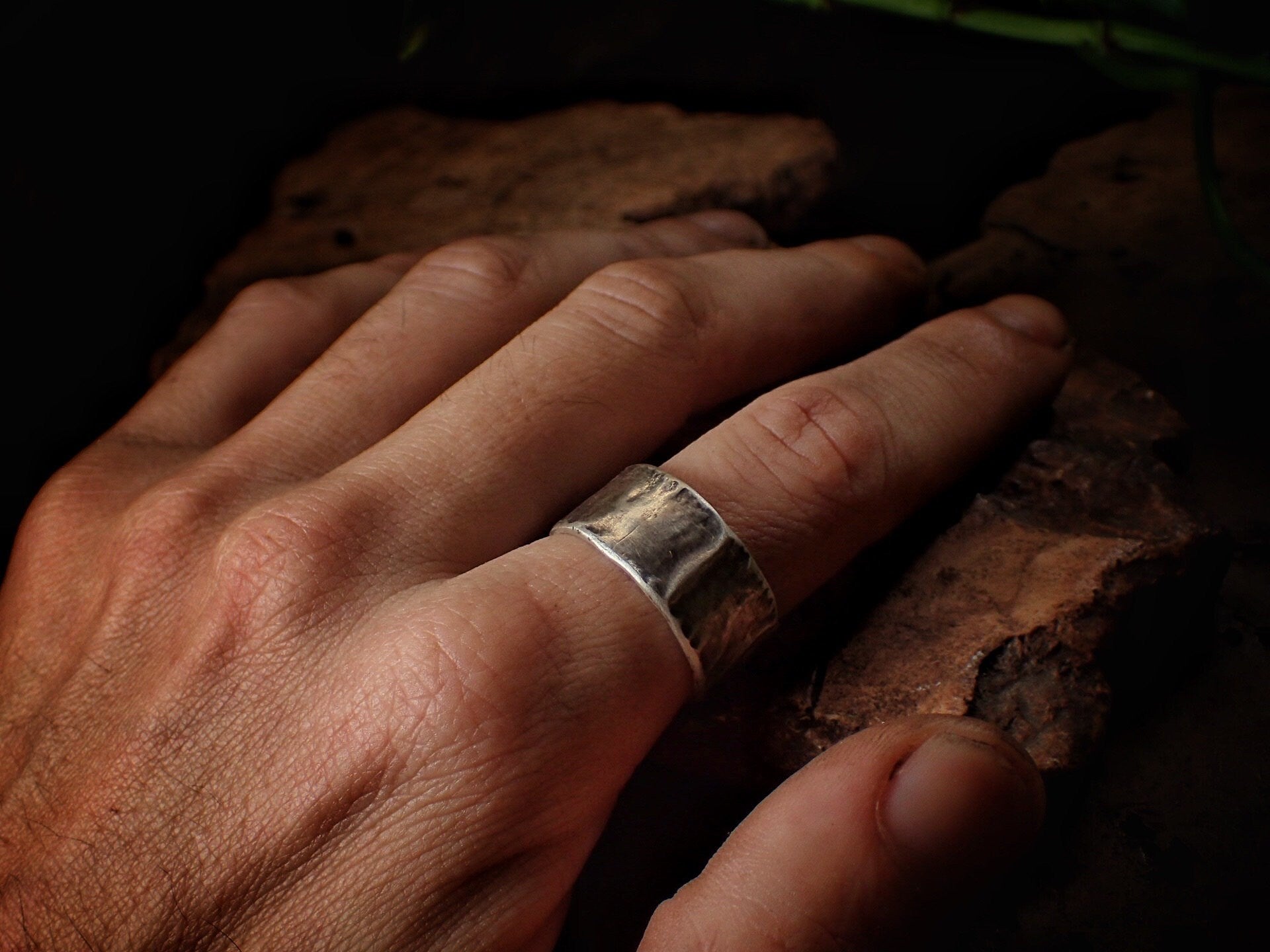 Reticulated Texture on Chunky Rustic Silver Ring / Band US Size 10