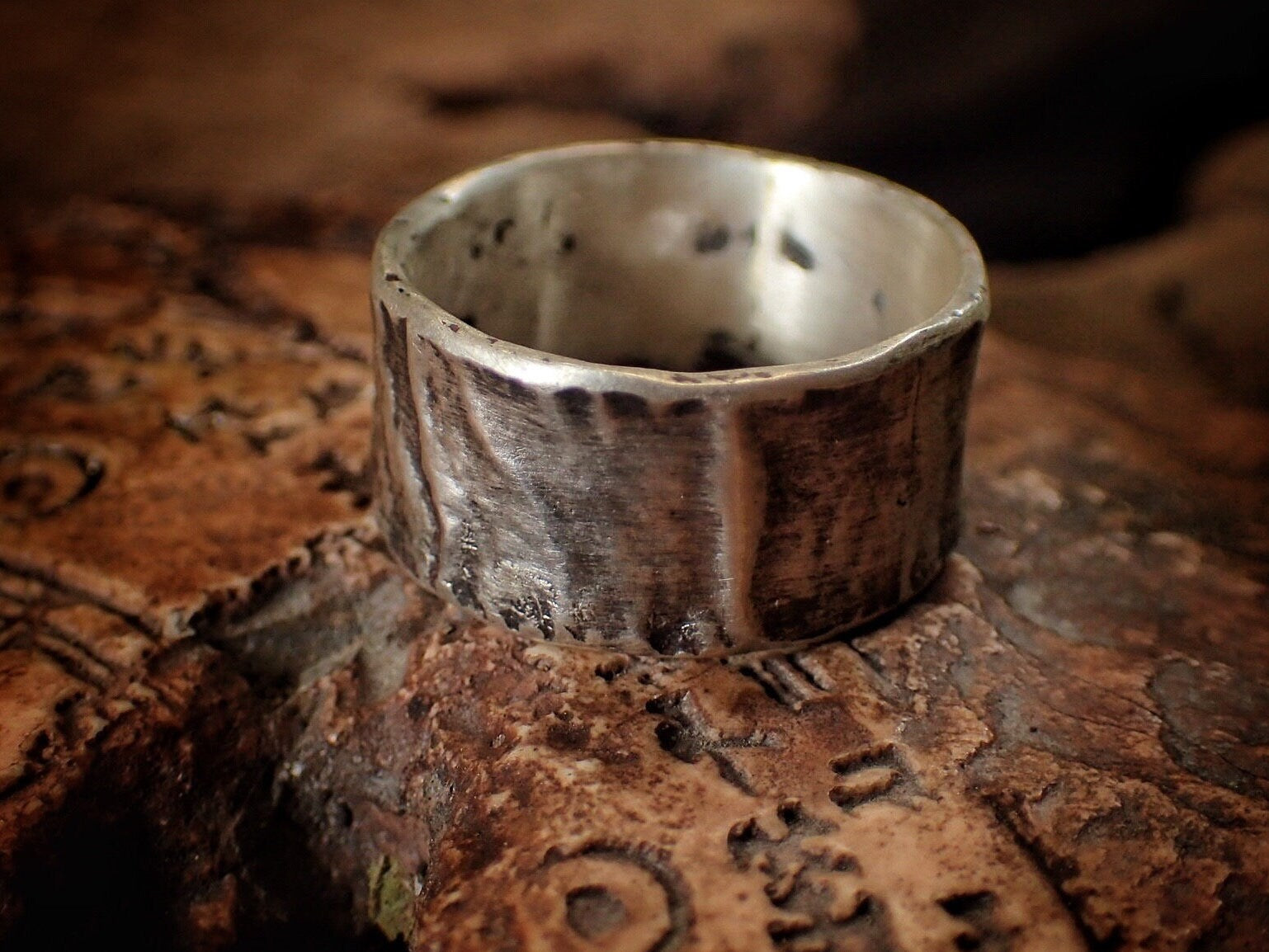 Reticulated Texture on Chunky Rustic Silver Ring / Band US Size 10