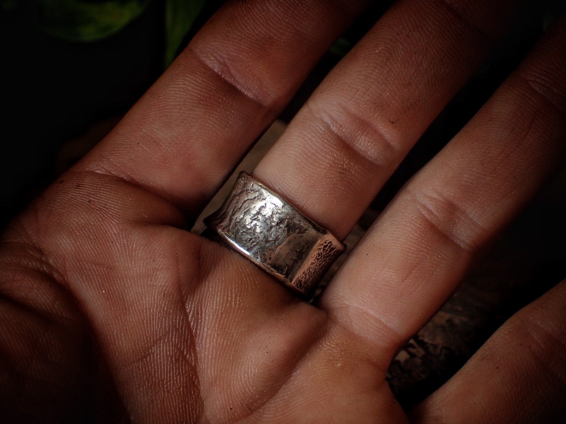 Reticulated Texture on Chunky Rustic Silver Ring / Band US Size 9
