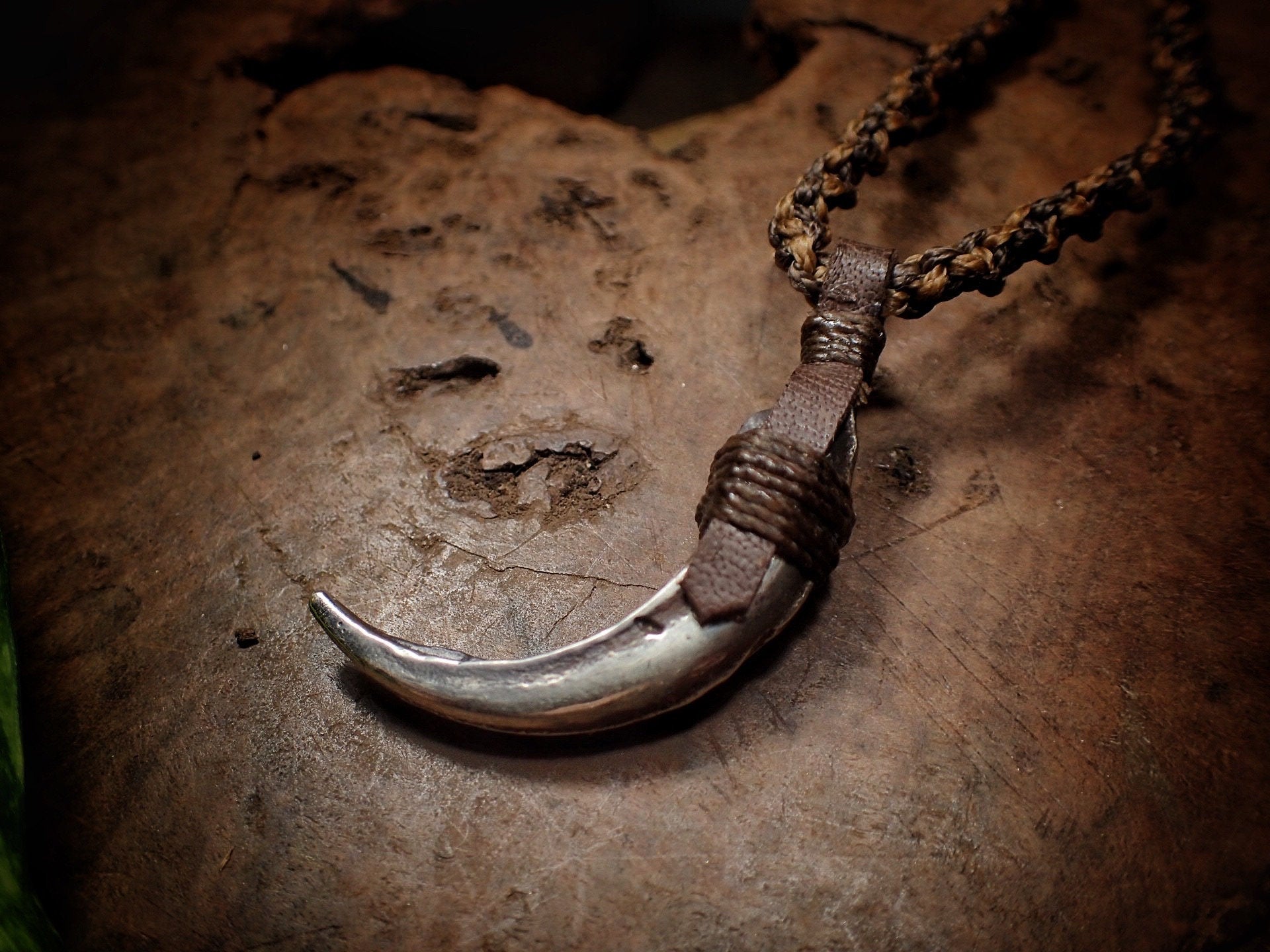 Silver Wedge Tailed Eagle Talon Pendant with Adjustable Hand Woven Style Necklace