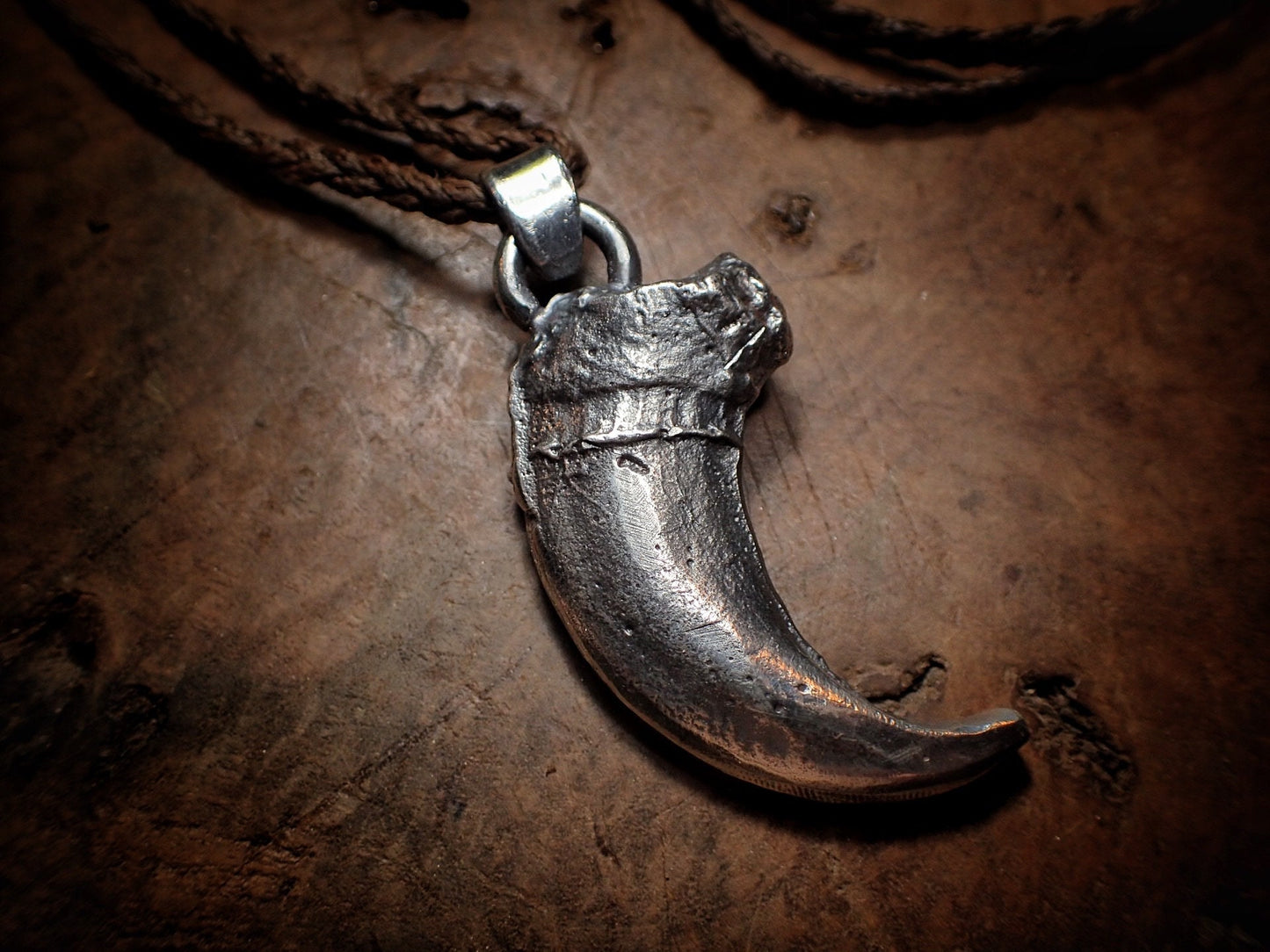 Silver Bear Claw Pendant with Adjustable Hand Woven Macrame Style Necklace