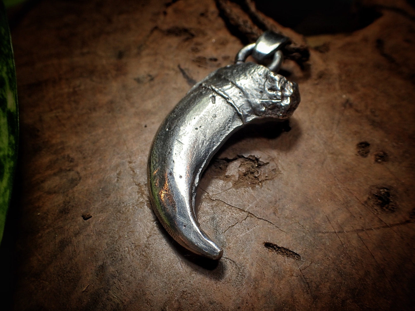 Silver Bear Claw Pendant with Adjustable Hand Woven Macrame Style Necklace