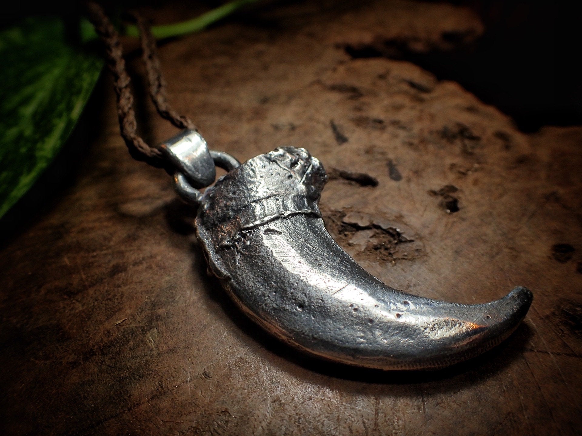 Silver Bear Claw Pendant with Adjustable Hand Woven Macrame Style Necklace