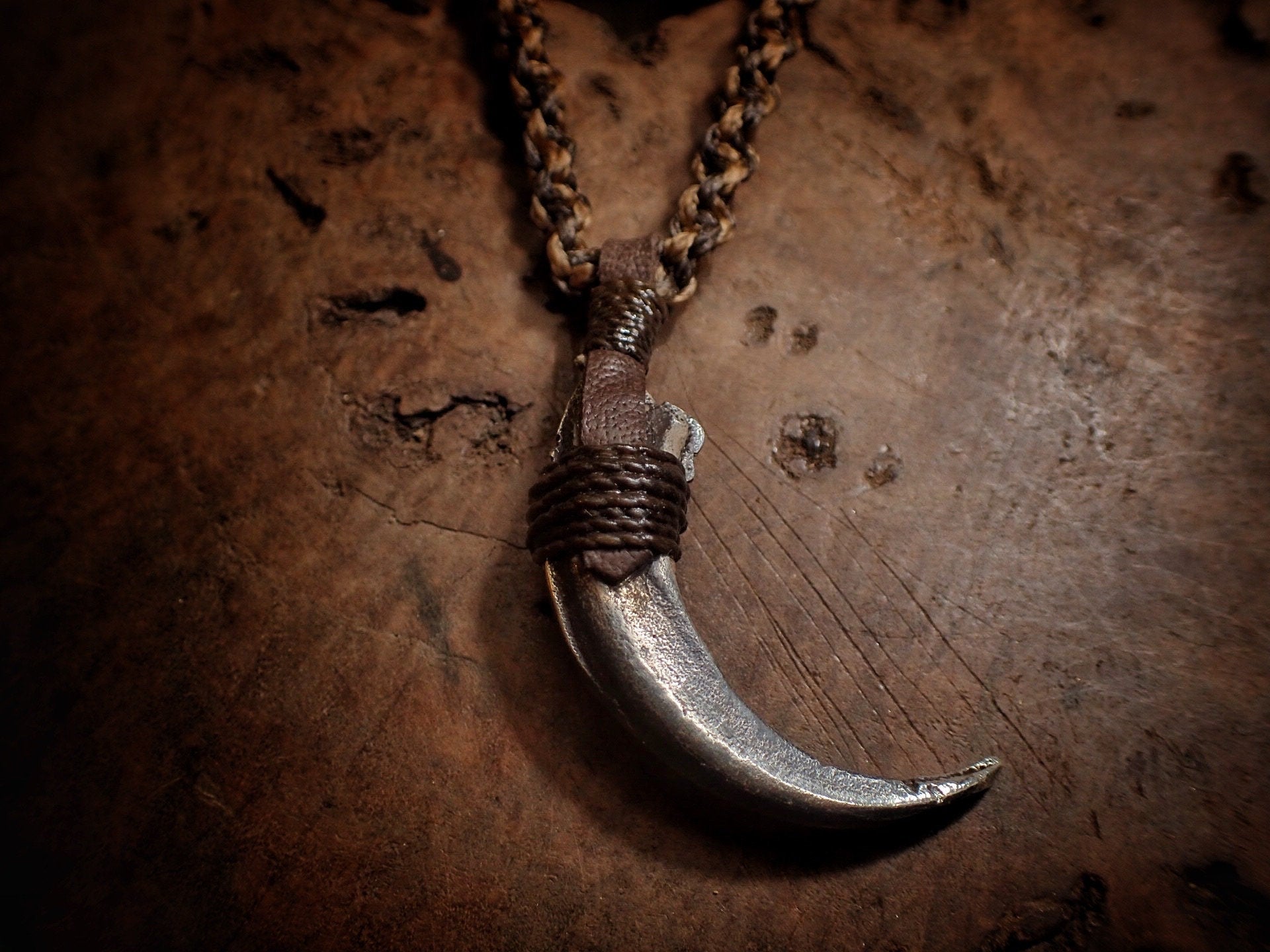 Silver Wedge Tailed Eagle Talon Pendant with Adjustable Hand Woven Style Necklace