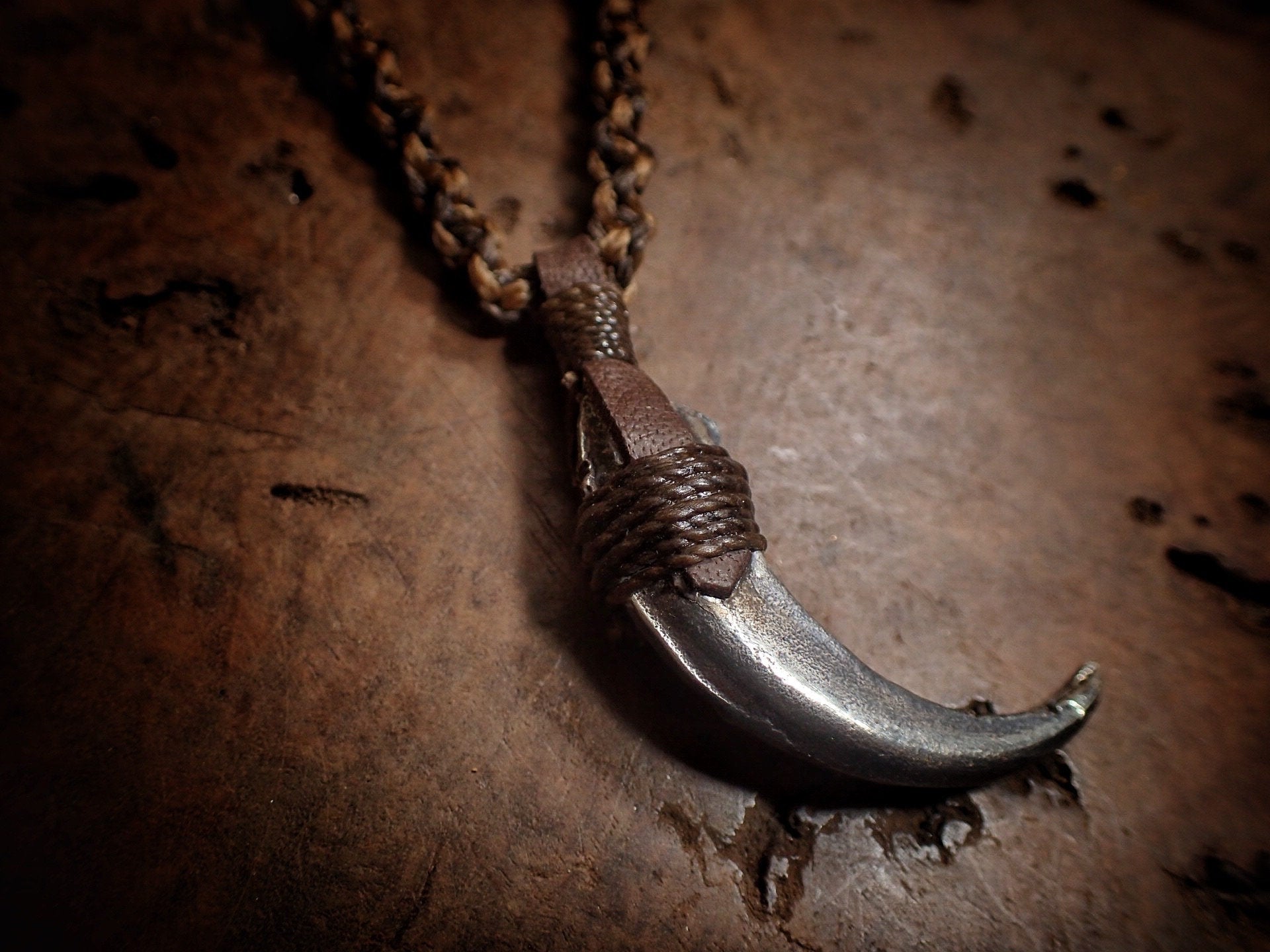 Silver Wedge Tailed Eagle Talon Pendant with Adjustable Hand Woven Style Necklace