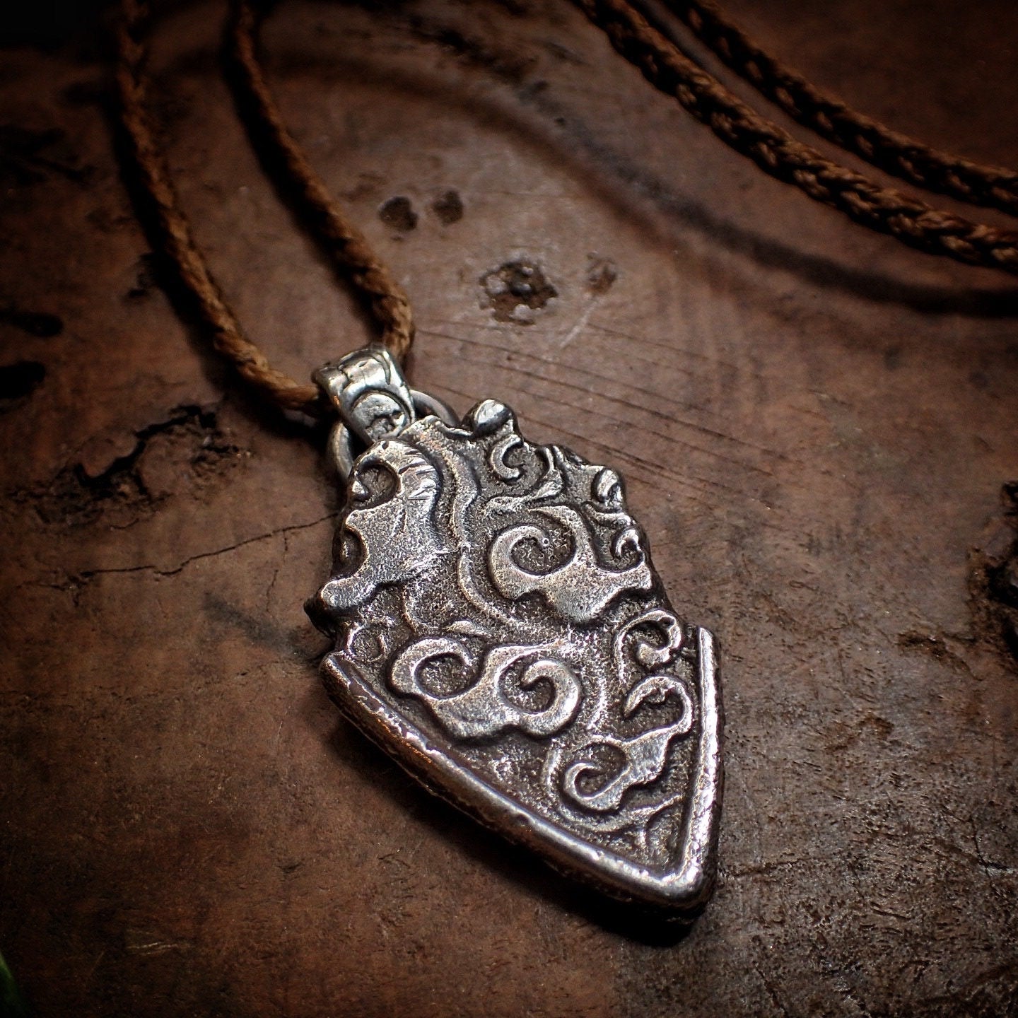 Temple Goddess Amulet ~ Rustic Textured Silver Spiral Organic Pendant