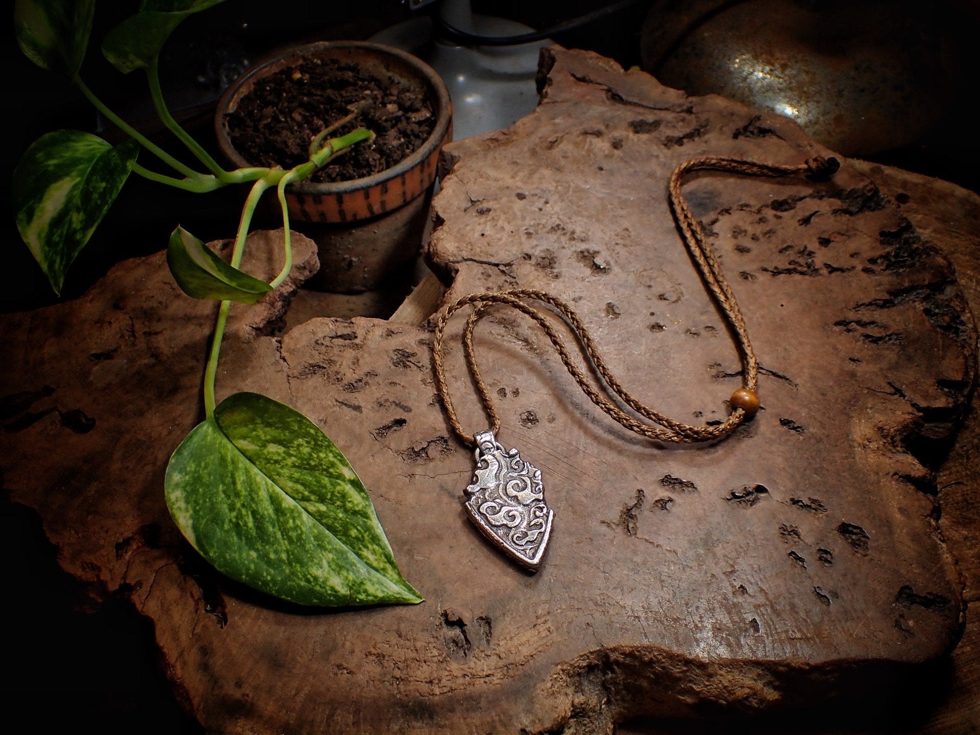 Temple Goddess Amulet ~ Rustic Textured Silver Spiral Organic Pendant