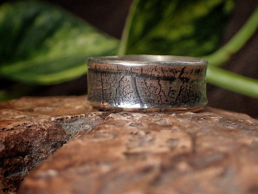 Silver Leaf Textured Ring / Band, US size 12