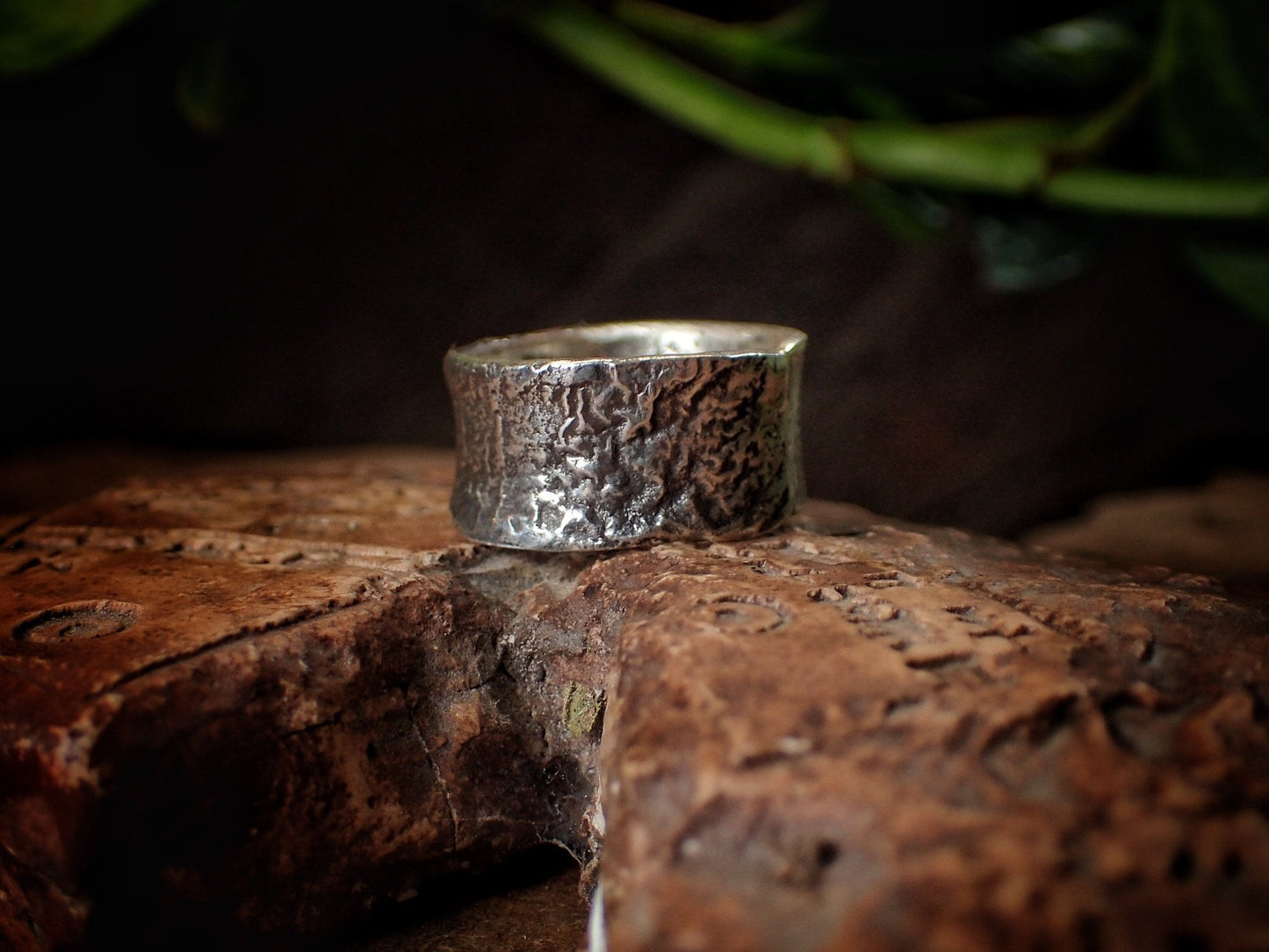 Molten Chunky Rustic Textured Silver Ring / Band US Size 9.75