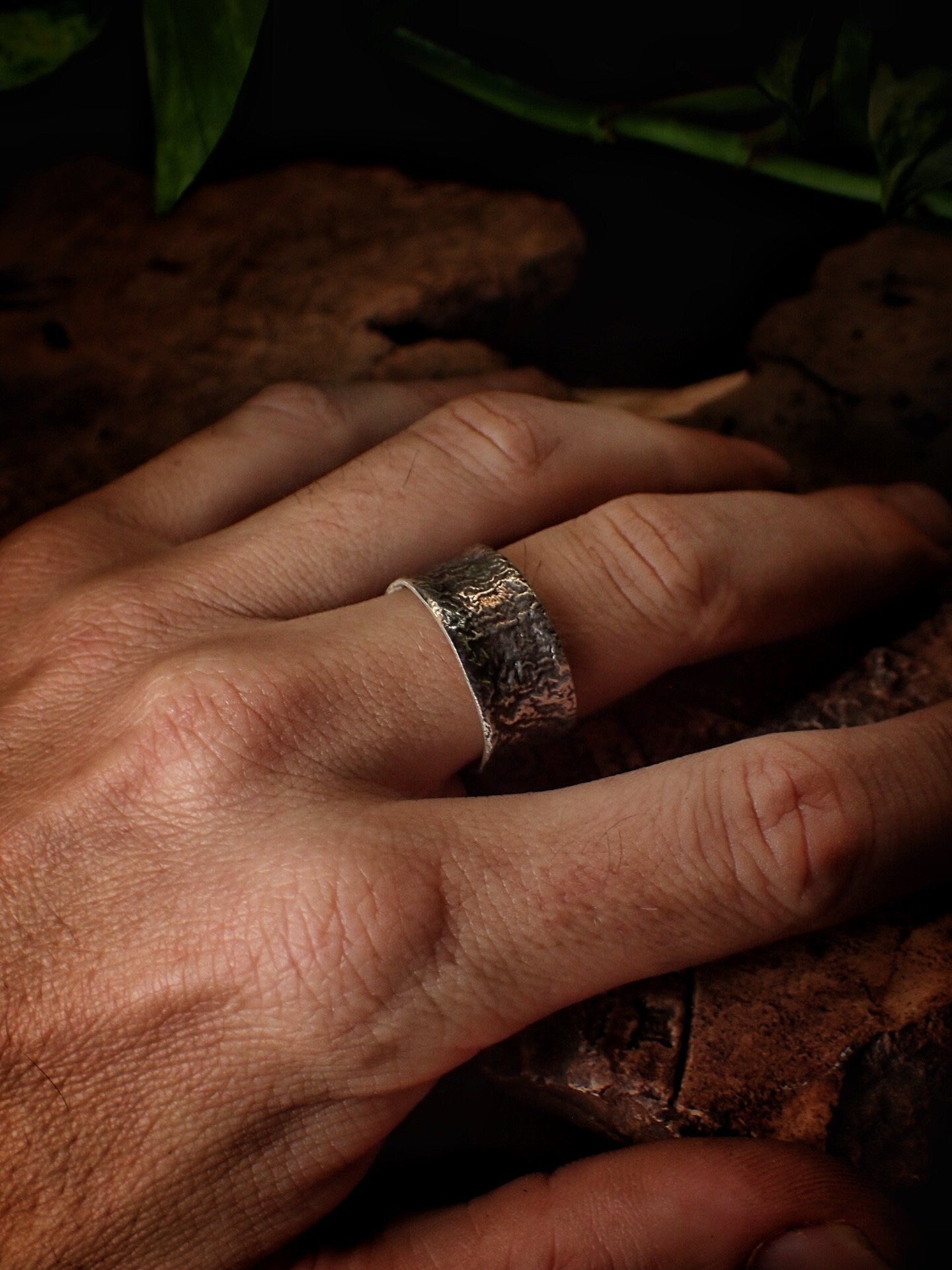 Molten Chunky Rustic Textured Silver Ring / Band US Size 9.75