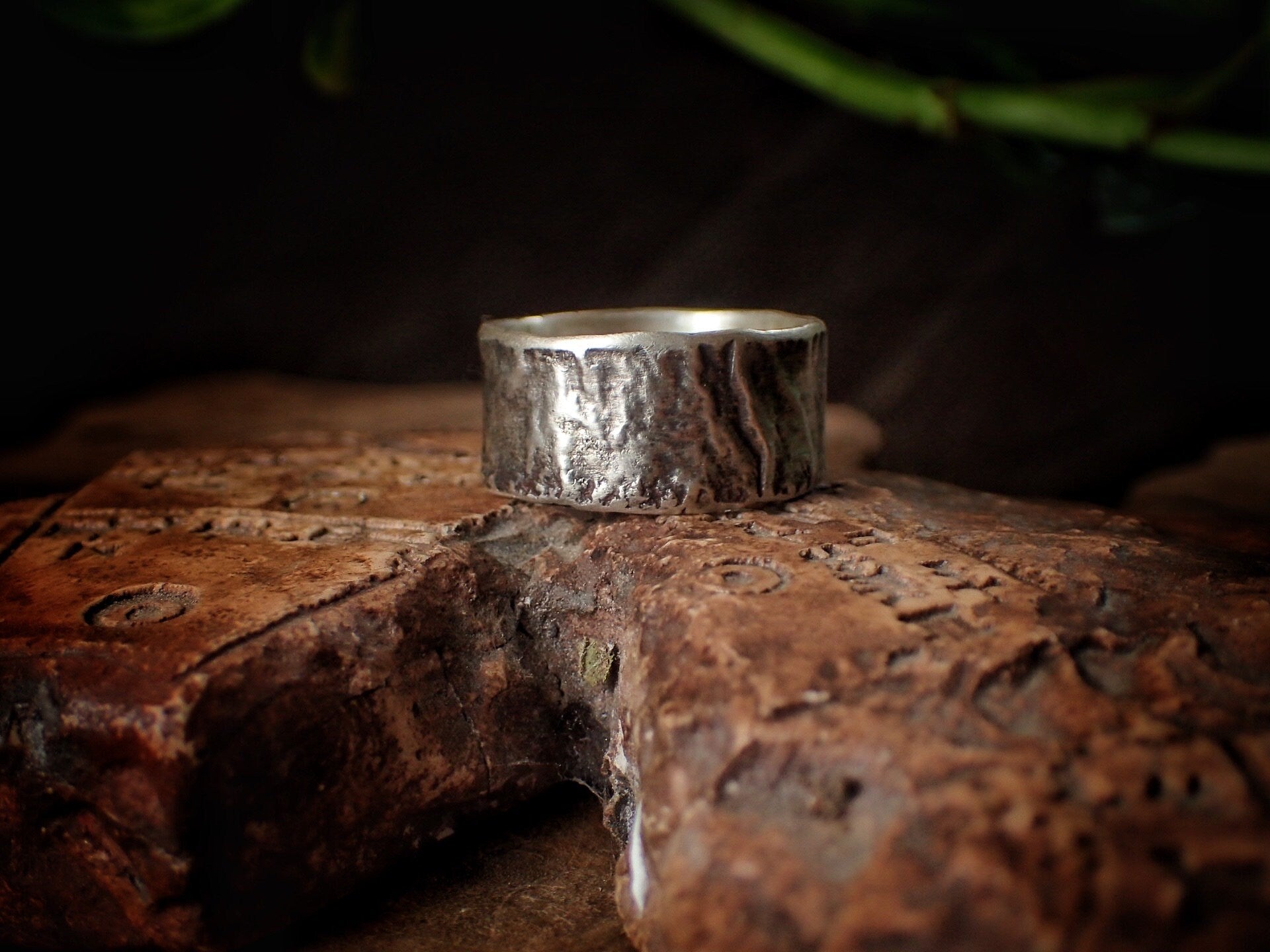 Reticulated Texture on Chunky Rustic Silver Ring / Band US Size 10