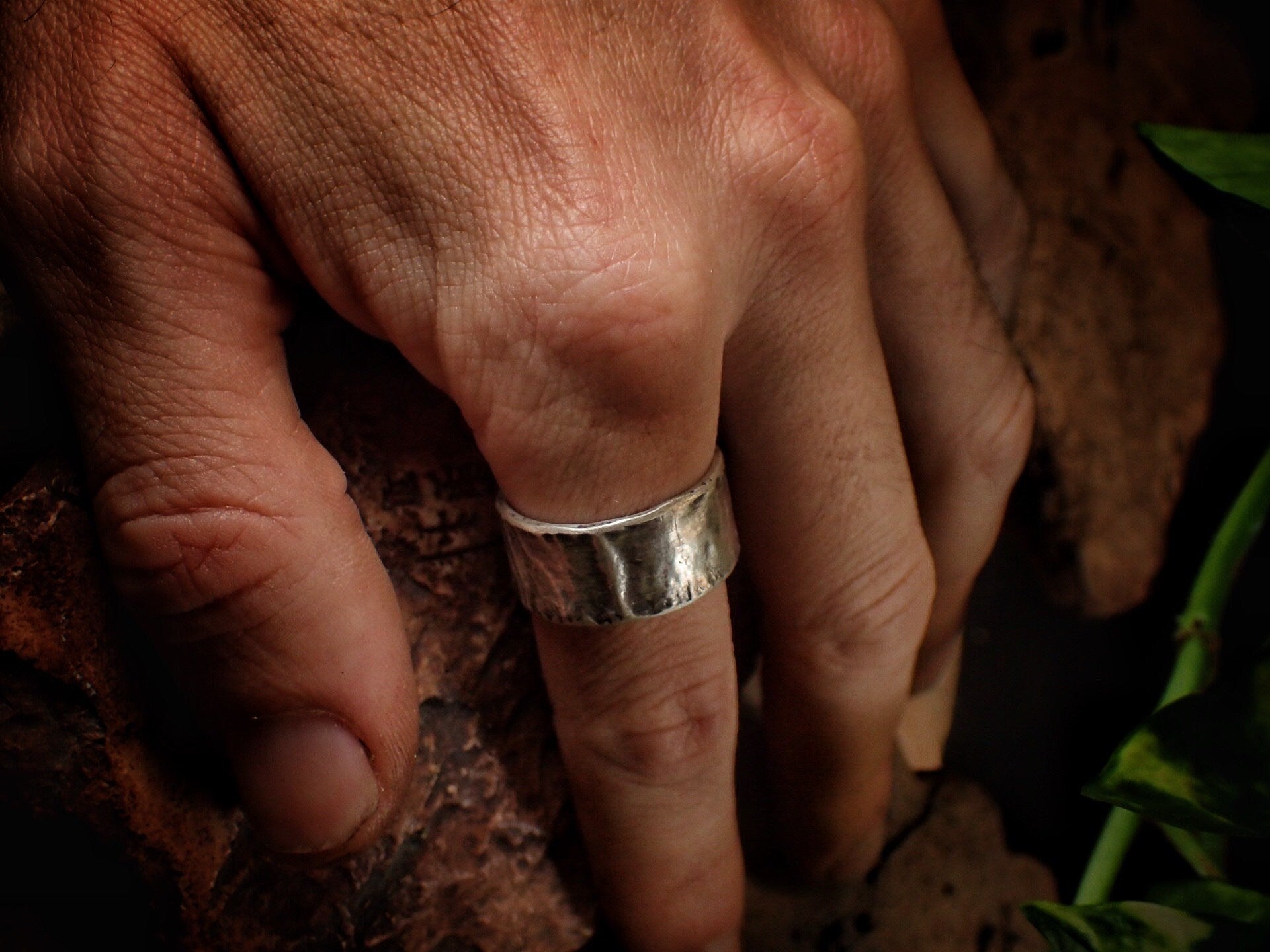 Reticulated Texture on Chunky Rustic Silver Ring / Band US Size 10